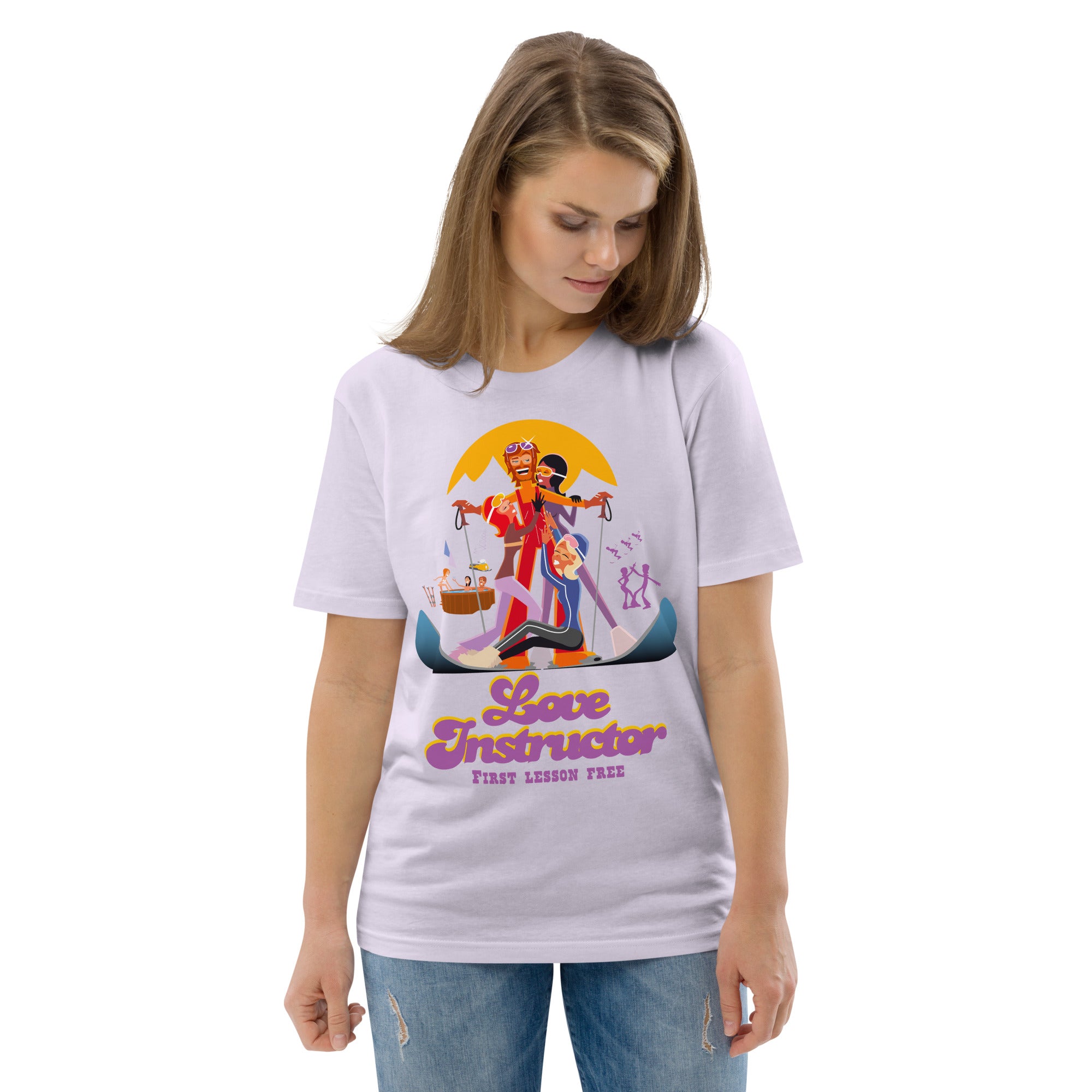 T-shirt unisexe en coton biologique Love instructor First lesson free sur couleurs claires