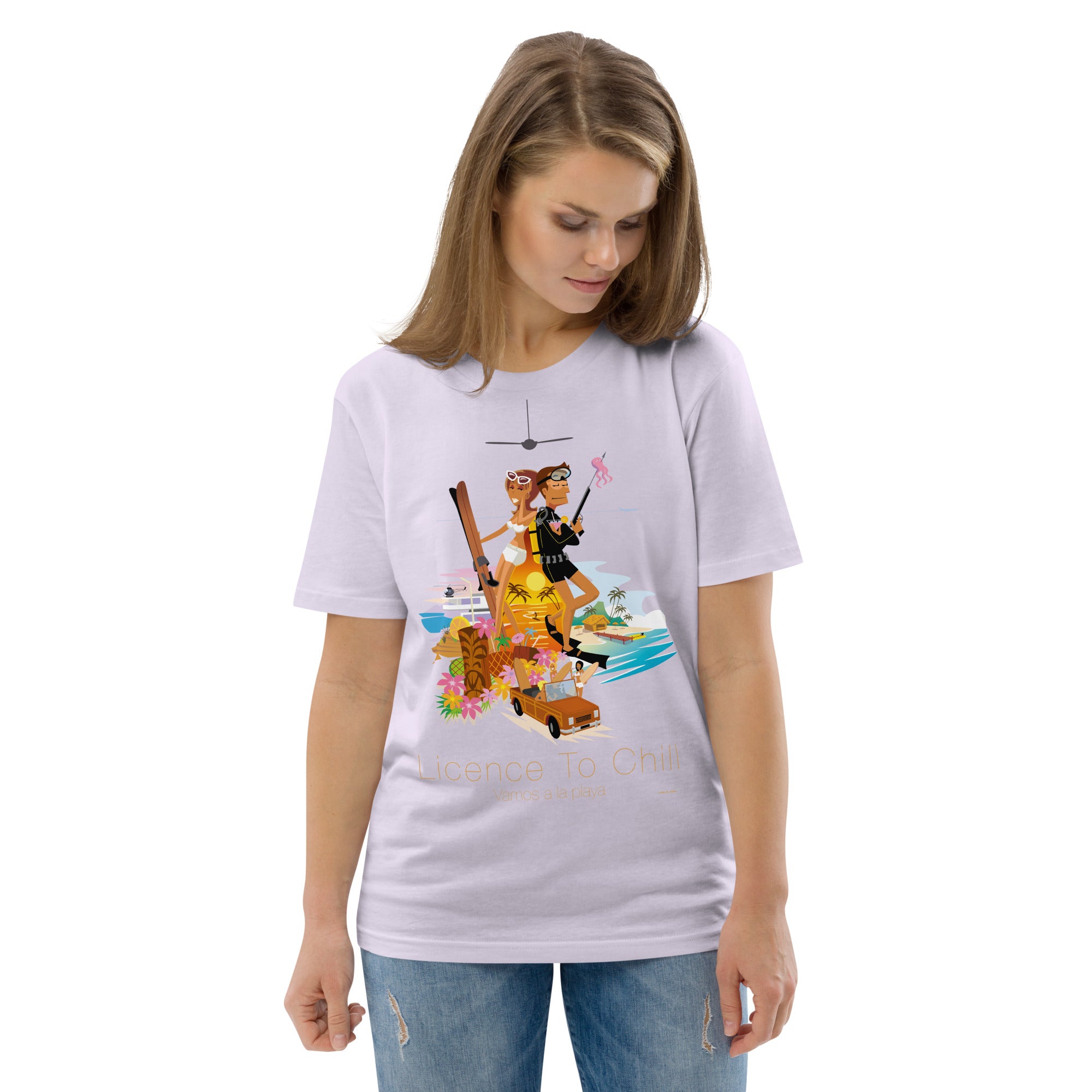 Unisex organic cotton t-shirt License To Chill Vamos a la Playa on light colors