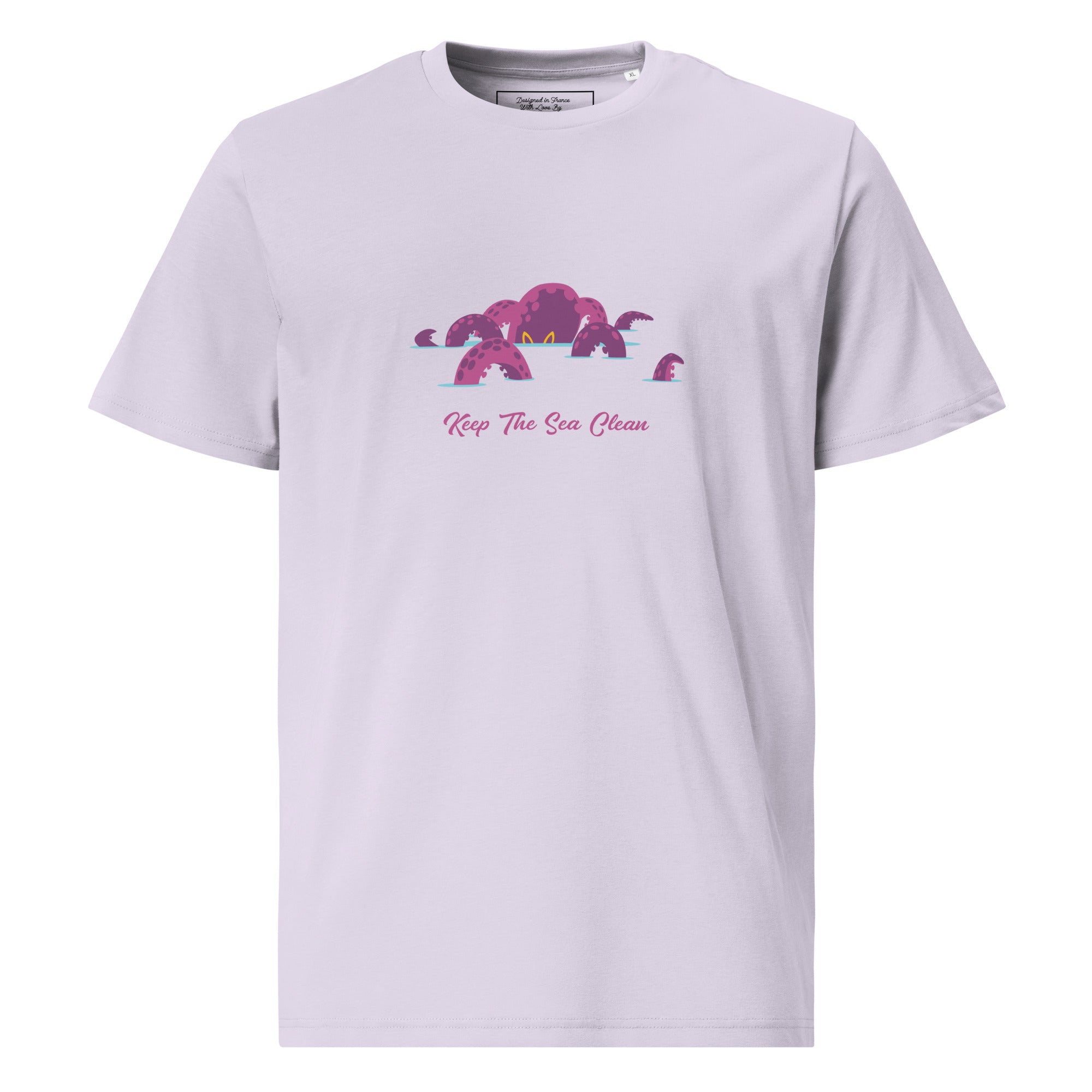 T-shirt unisexe en coton biologique Octopus Purple sur couleurs claires