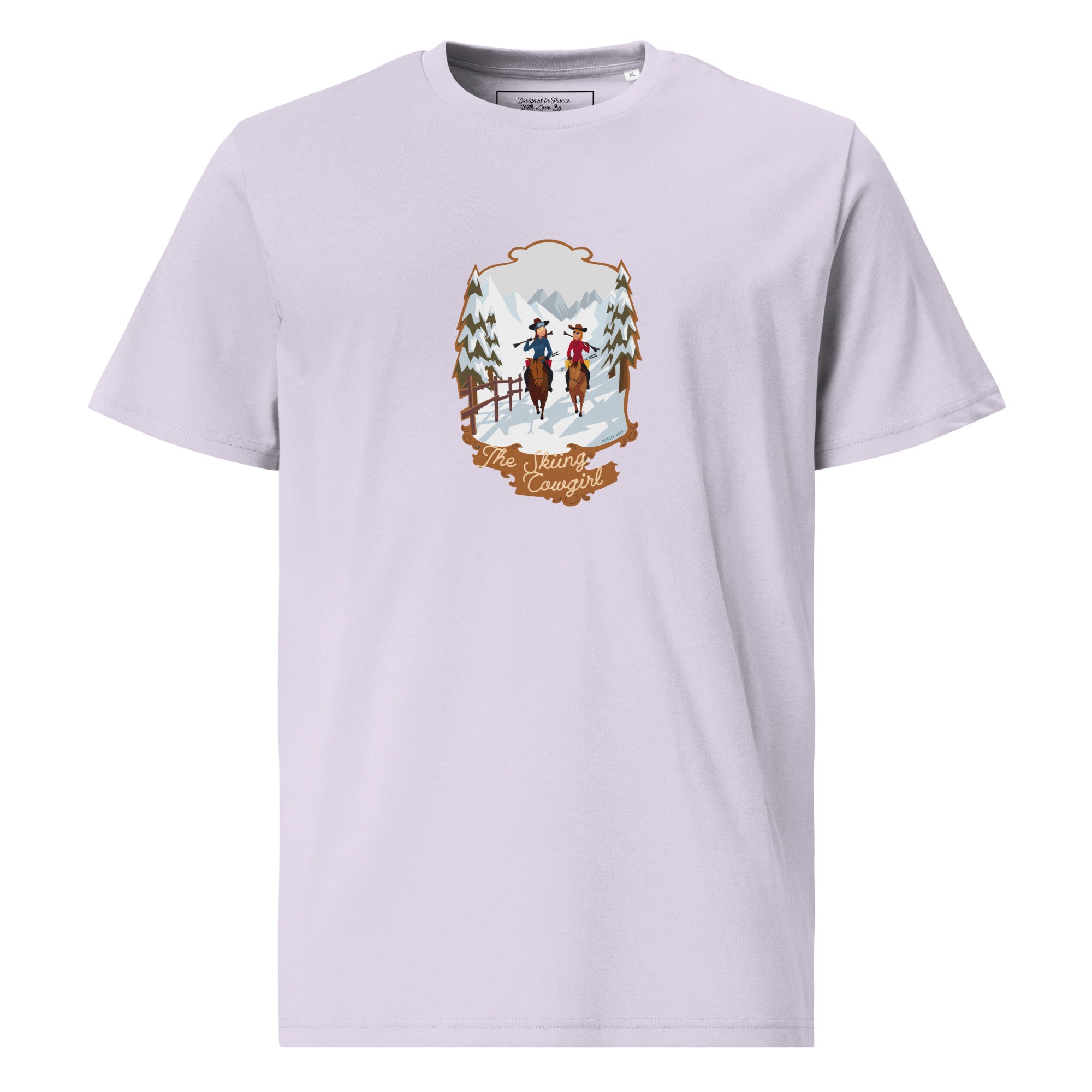 T-shirt unisexe en coton biologique The Skiing Cowgirl sur couleurs claires