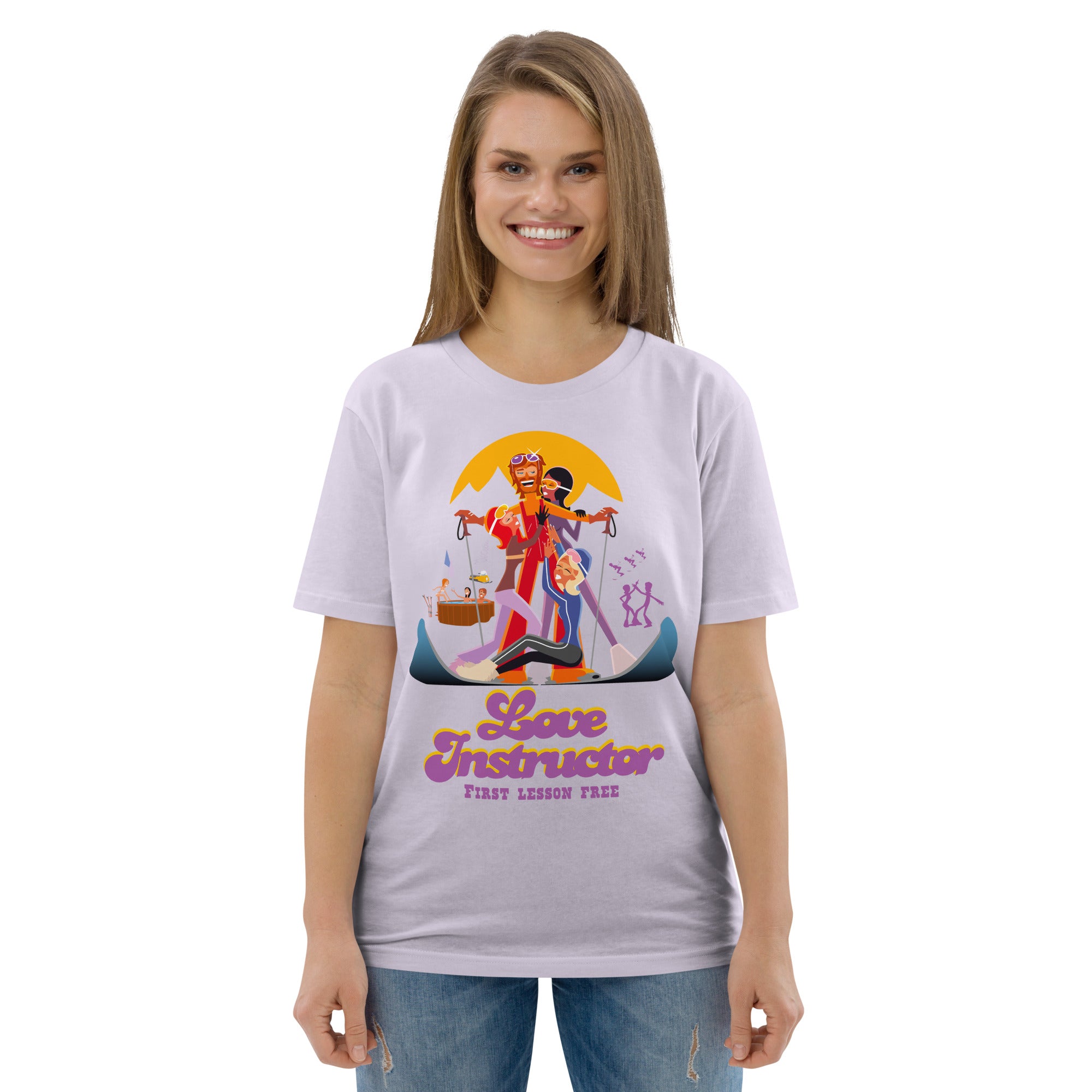T-shirt unisexe en coton biologique Love instructor First lesson free sur couleurs claires