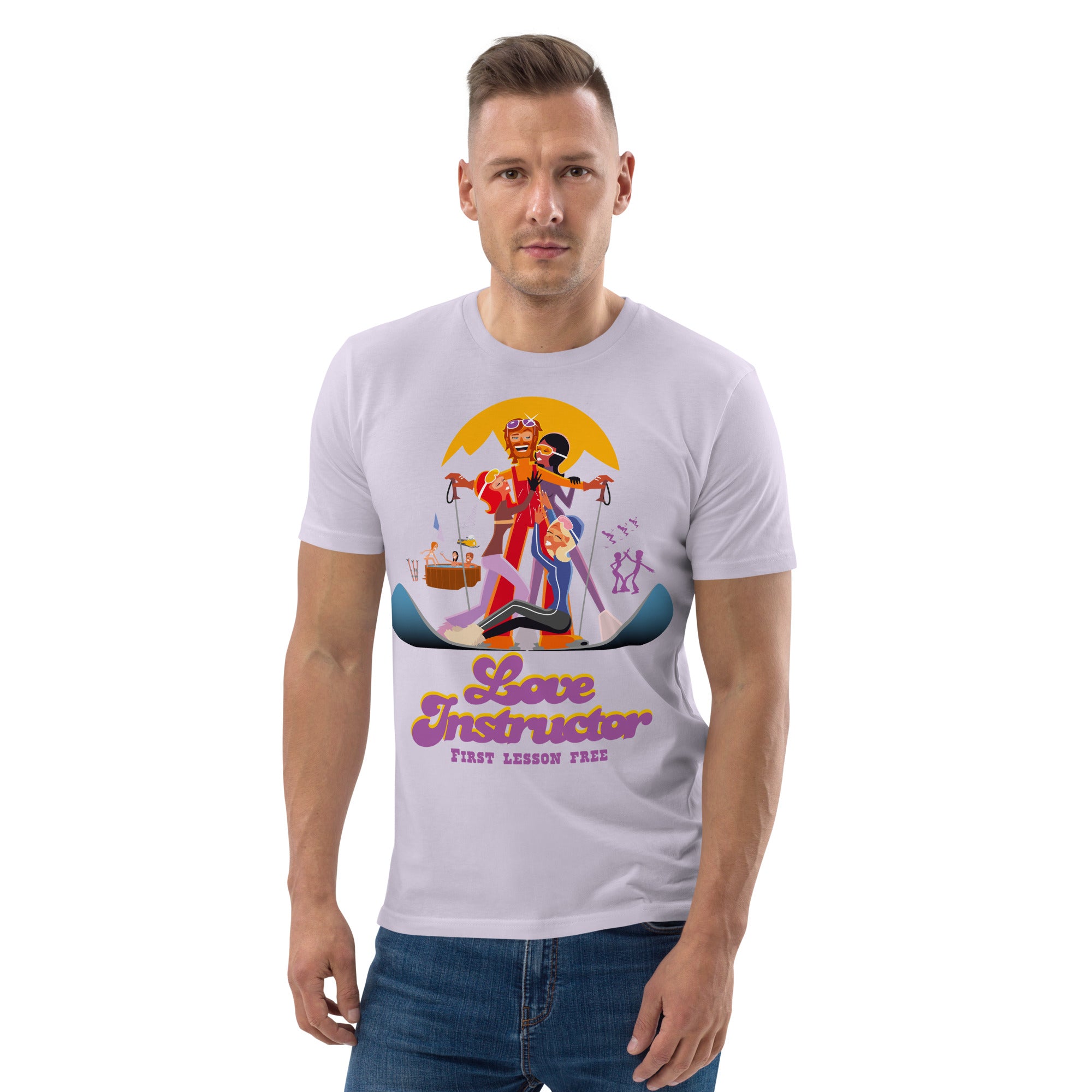 T-shirt unisexe en coton biologique Love instructor First lesson free sur couleurs claires
