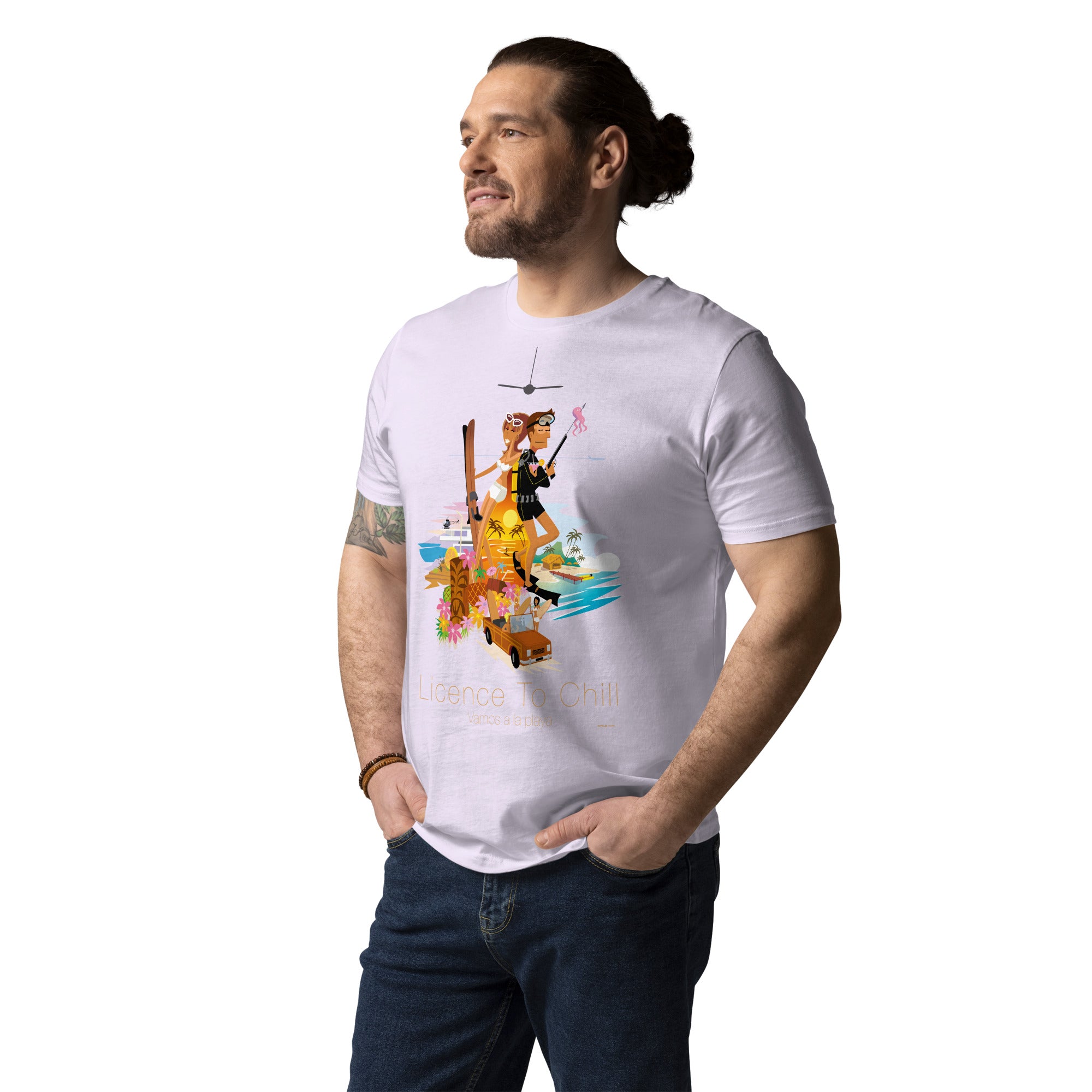 Unisex organic cotton t-shirt License To Chill Vamos a la Playa on light colors