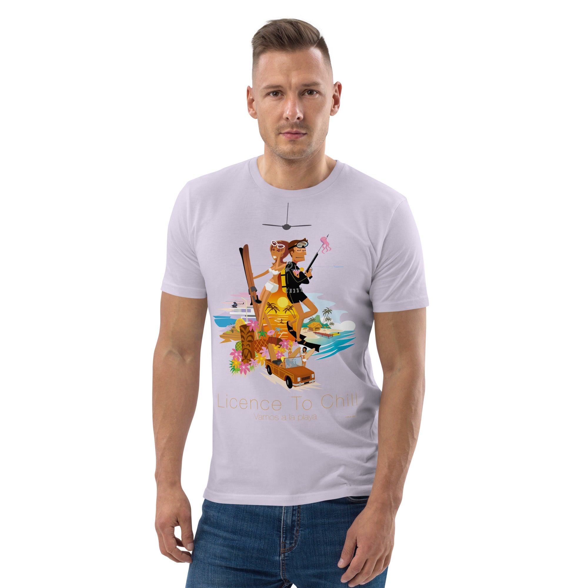Unisex organic cotton t-shirt License To Chill Vamos a la Playa on light colors