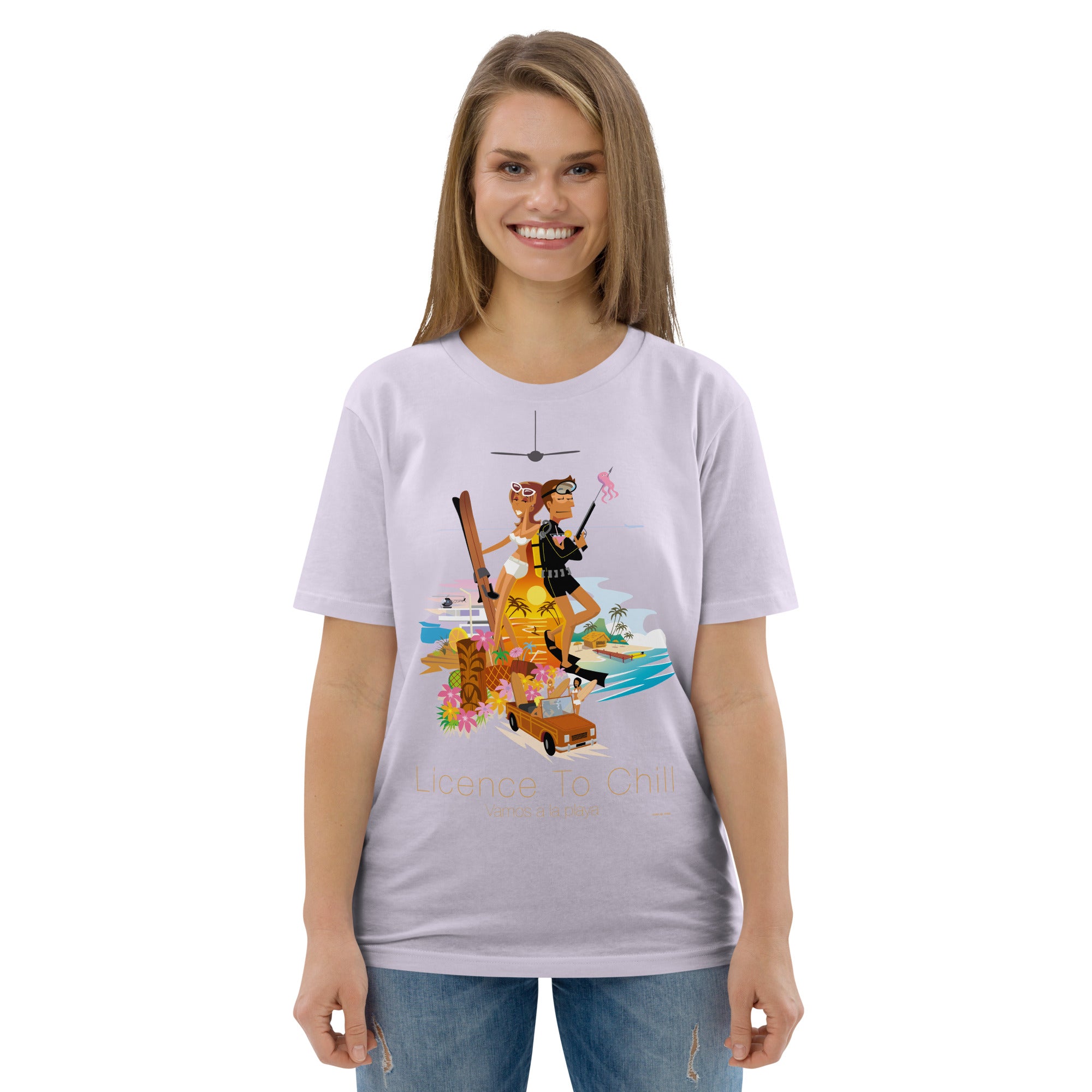 Unisex organic cotton t-shirt License To Chill Vamos a la Playa on light colors