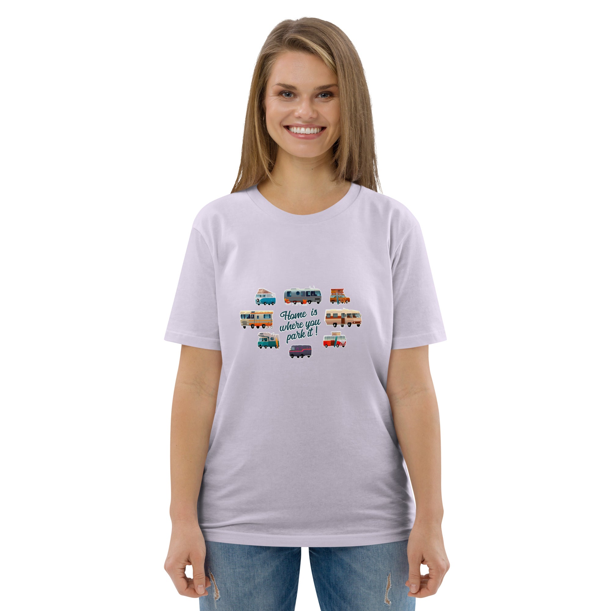 T-shirt unisexe en coton biologique Square Vintage Campers sur couleurs claires