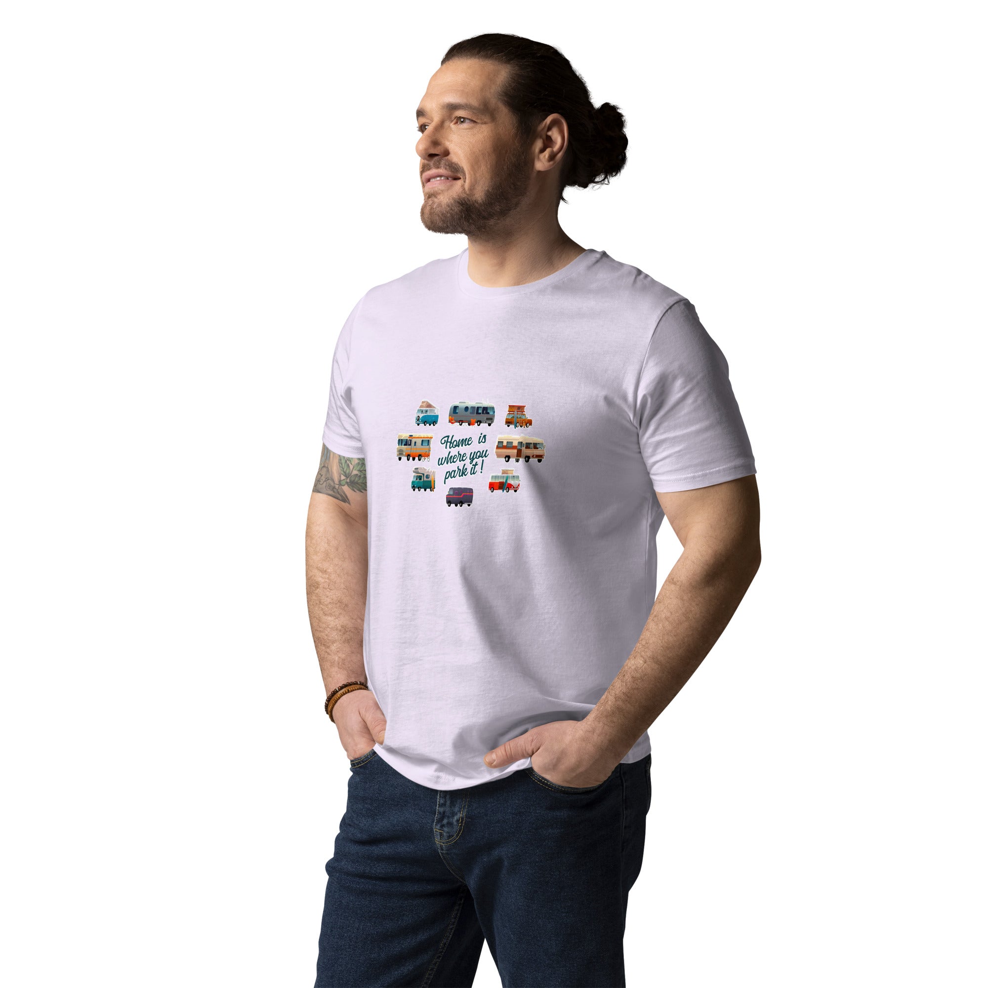 T-shirt unisexe en coton biologique Square Vintage Campers sur couleurs claires