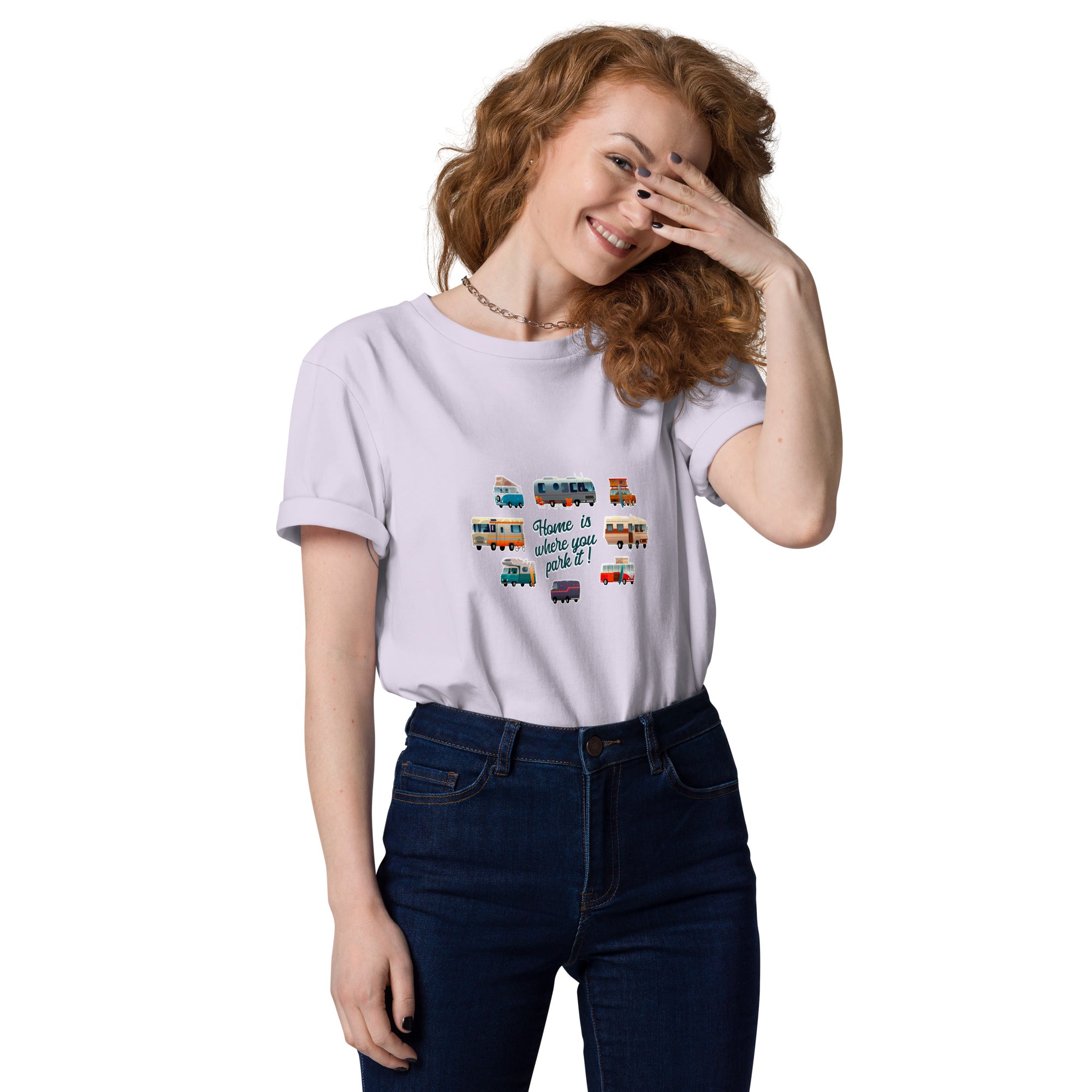 T-shirt unisexe en coton biologique Square Vintage Campers sur couleurs claires