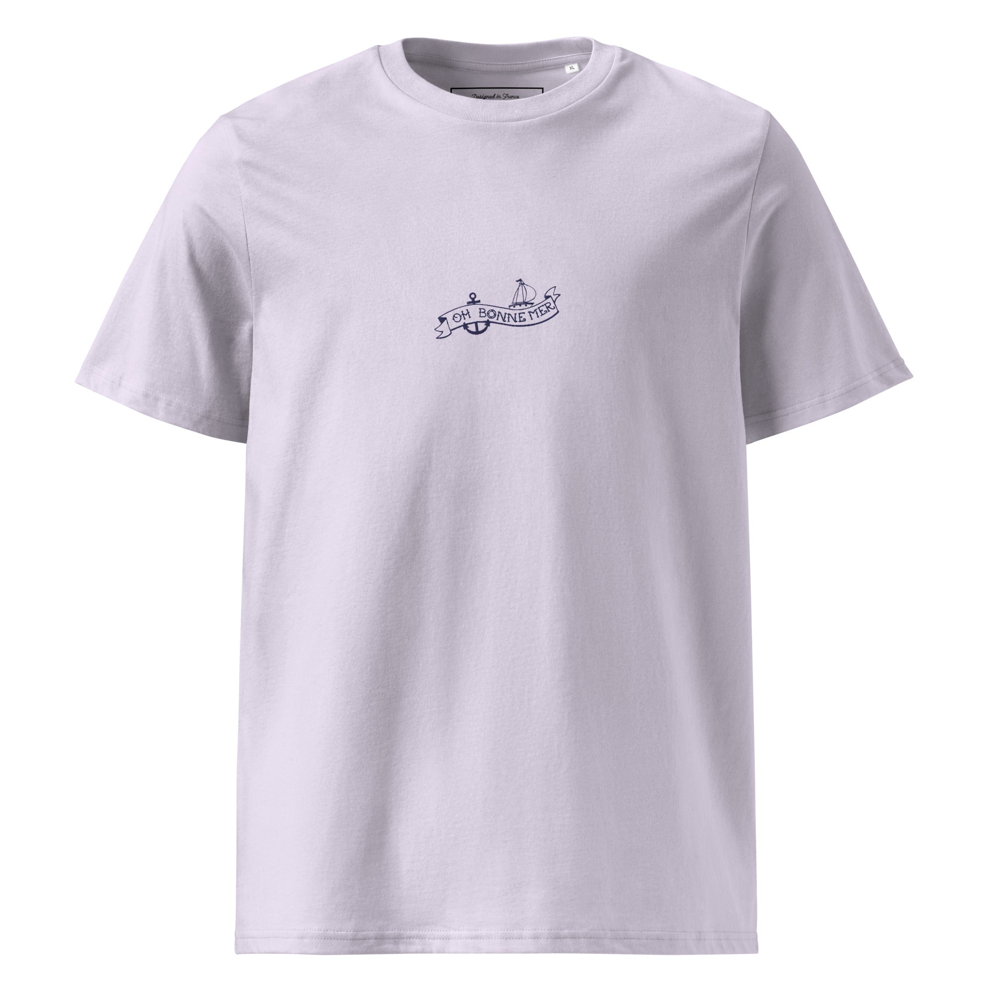 T-shirt unisexe en coton biologique Oh Bonne Mer Tattoo navy brodé sur couleurs claires