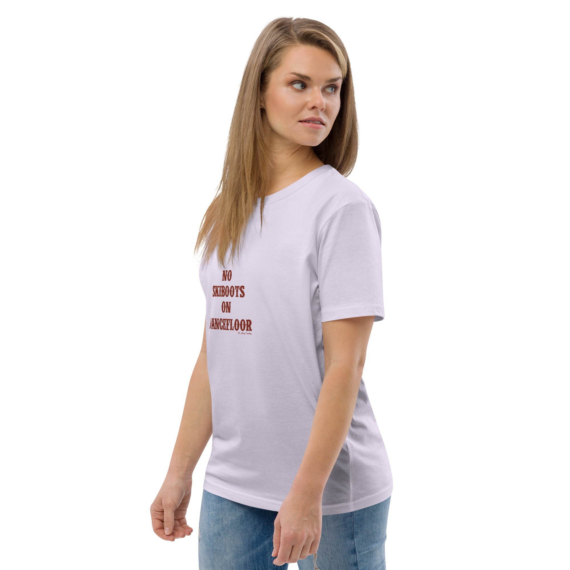 T-shirt unisexe en coton biologique No Skiboots on Dancefloor texte foncé