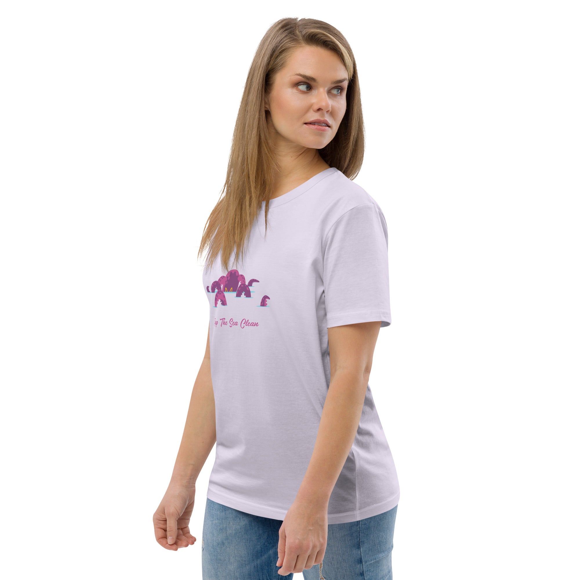 T-shirt unisexe en coton biologique Octopus Purple sur couleurs claires