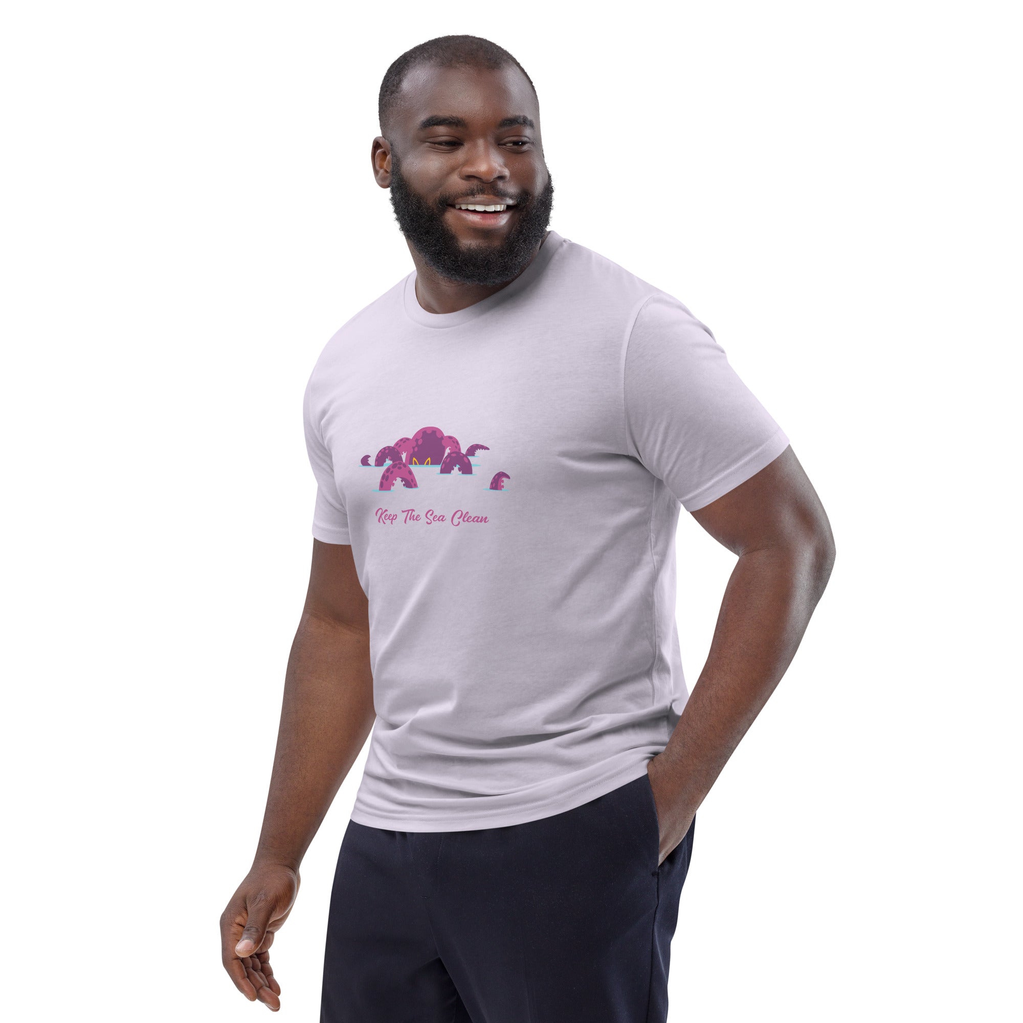 T-shirt unisexe en coton biologique Octopus Purple sur couleurs claires