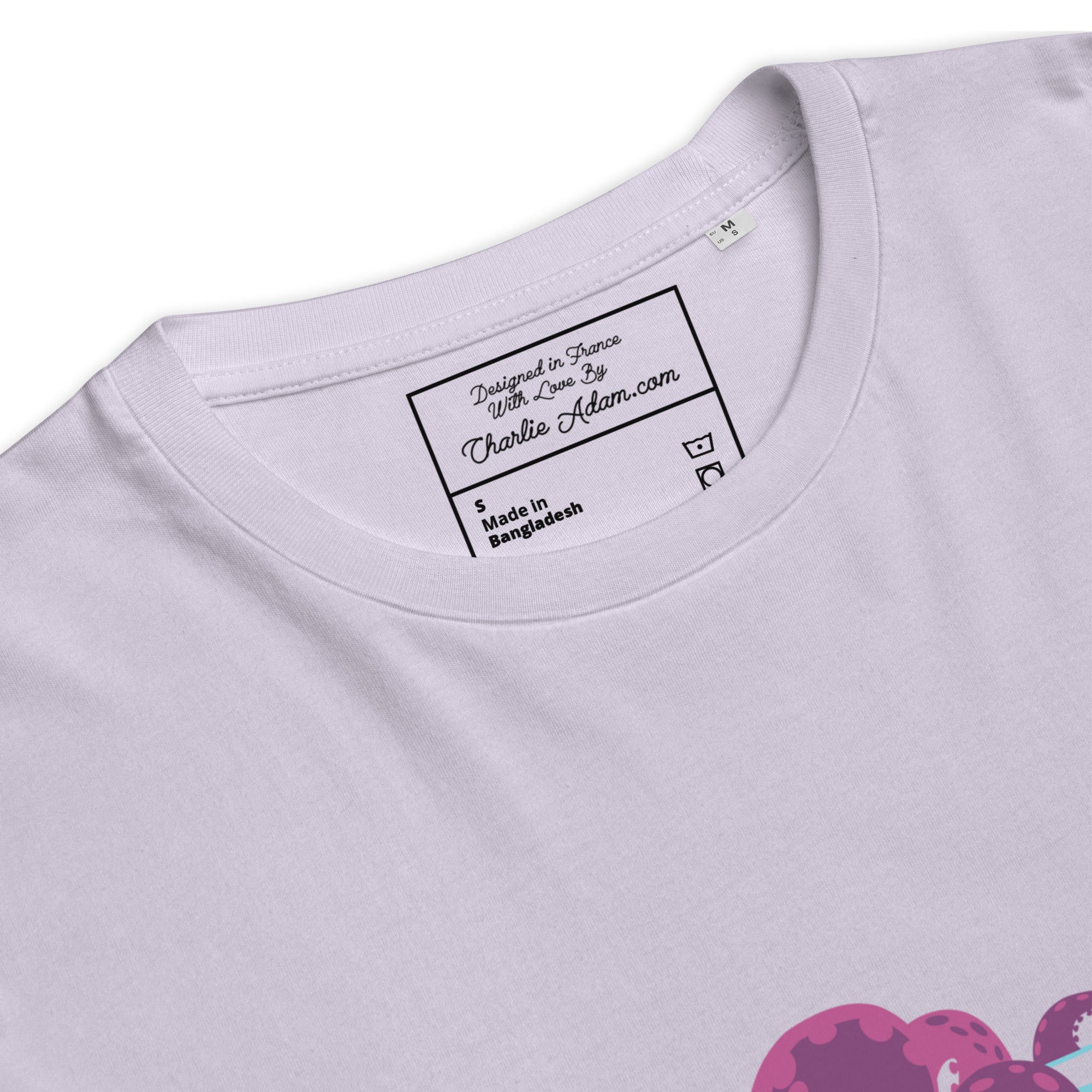 T-shirt unisexe en coton biologique Octopus Purple sur couleurs claires