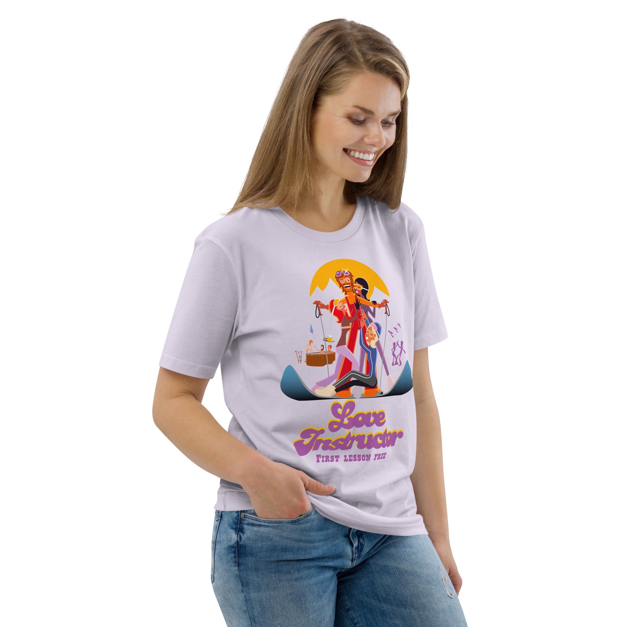 T-shirt unisexe en coton biologique Love instructor First lesson free sur couleurs claires