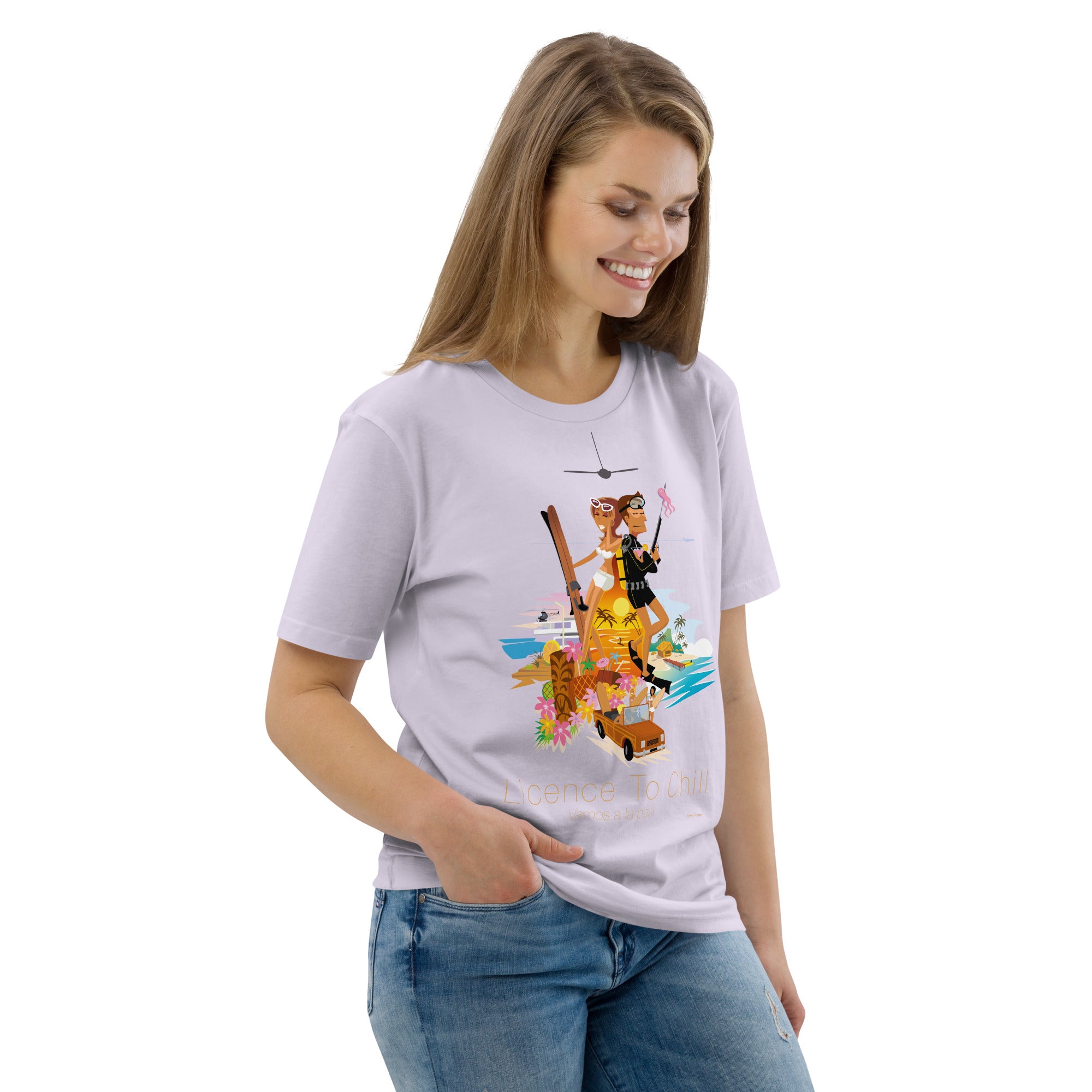 Unisex organic cotton t-shirt License To Chill Vamos a la Playa on light colors