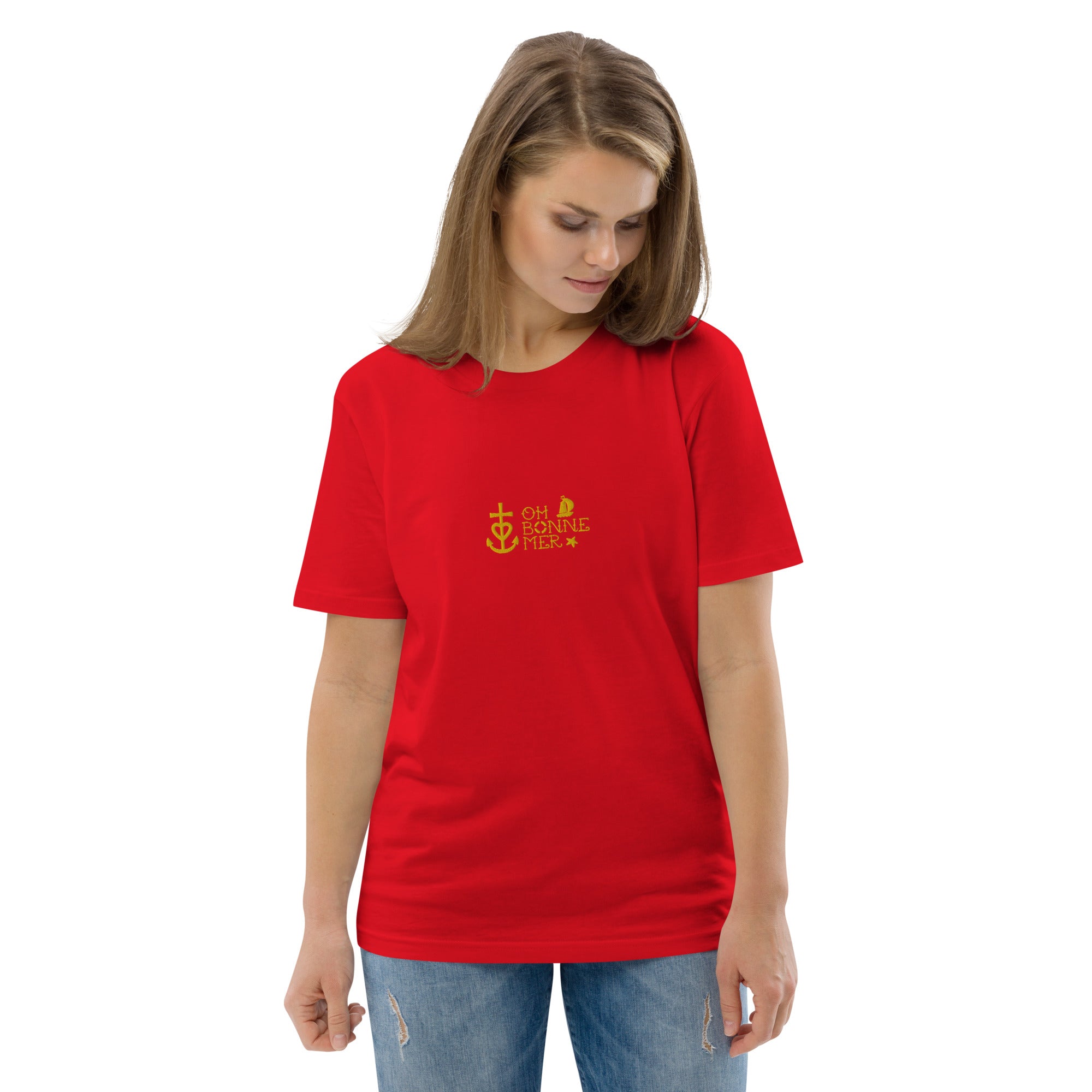 T-shirt unisexe en coton biologique Oh Bonne Mer 2 brodé sur couleurs vives
