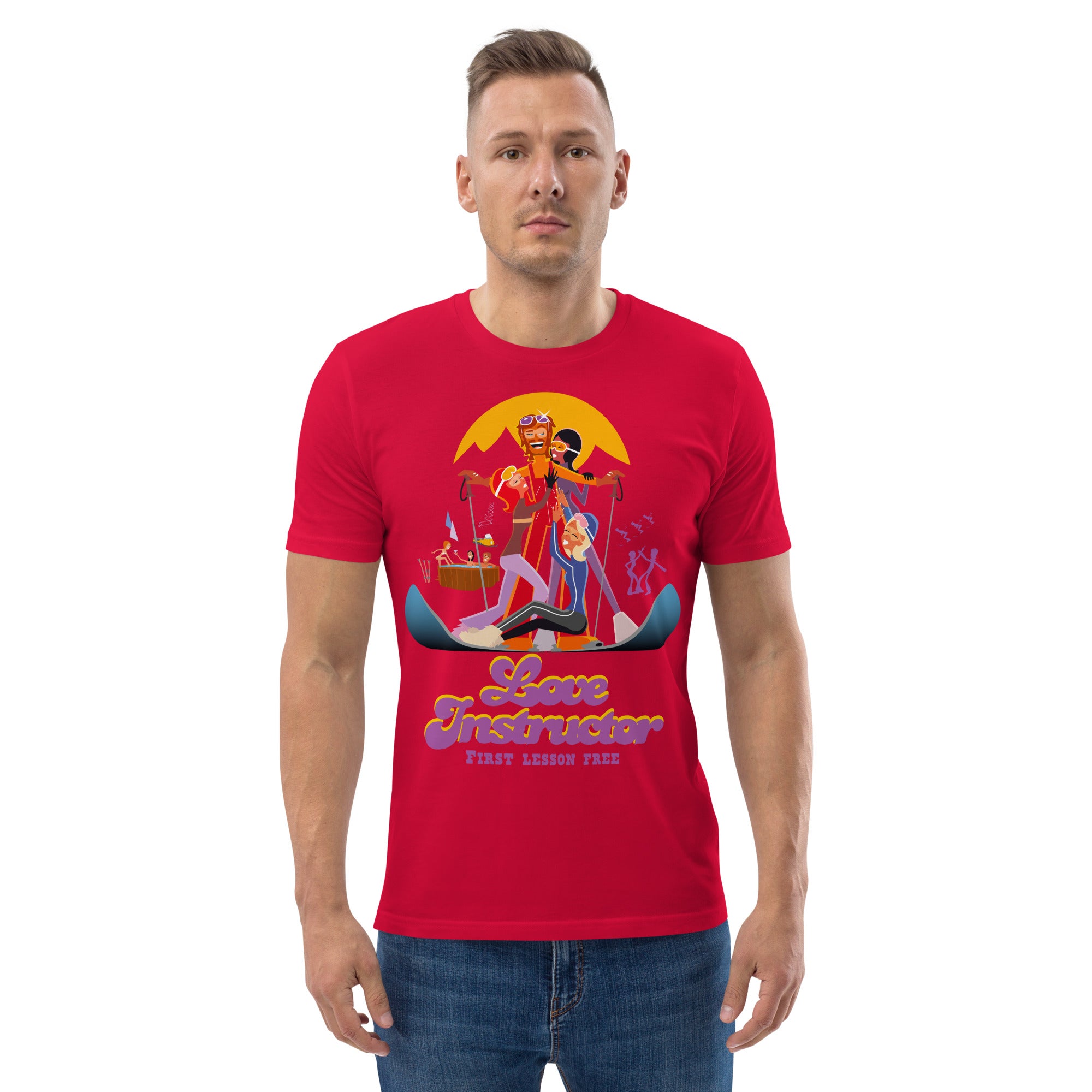 T-shirt unisexe en coton biologique Love instructor First lesson free sur couleurs claires