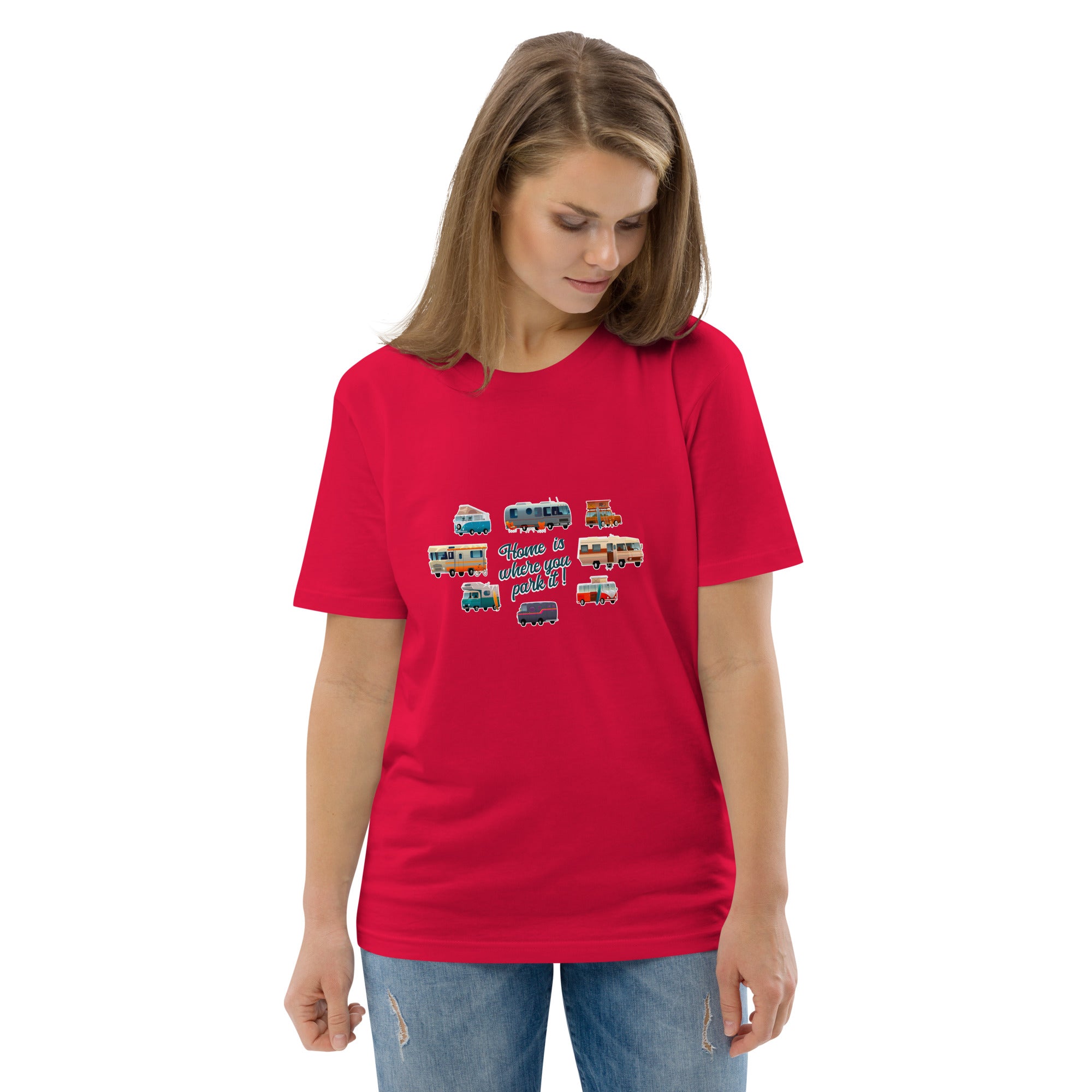 T-shirt unisexe en coton biologique Square Vintage Campers sur couleurs claires