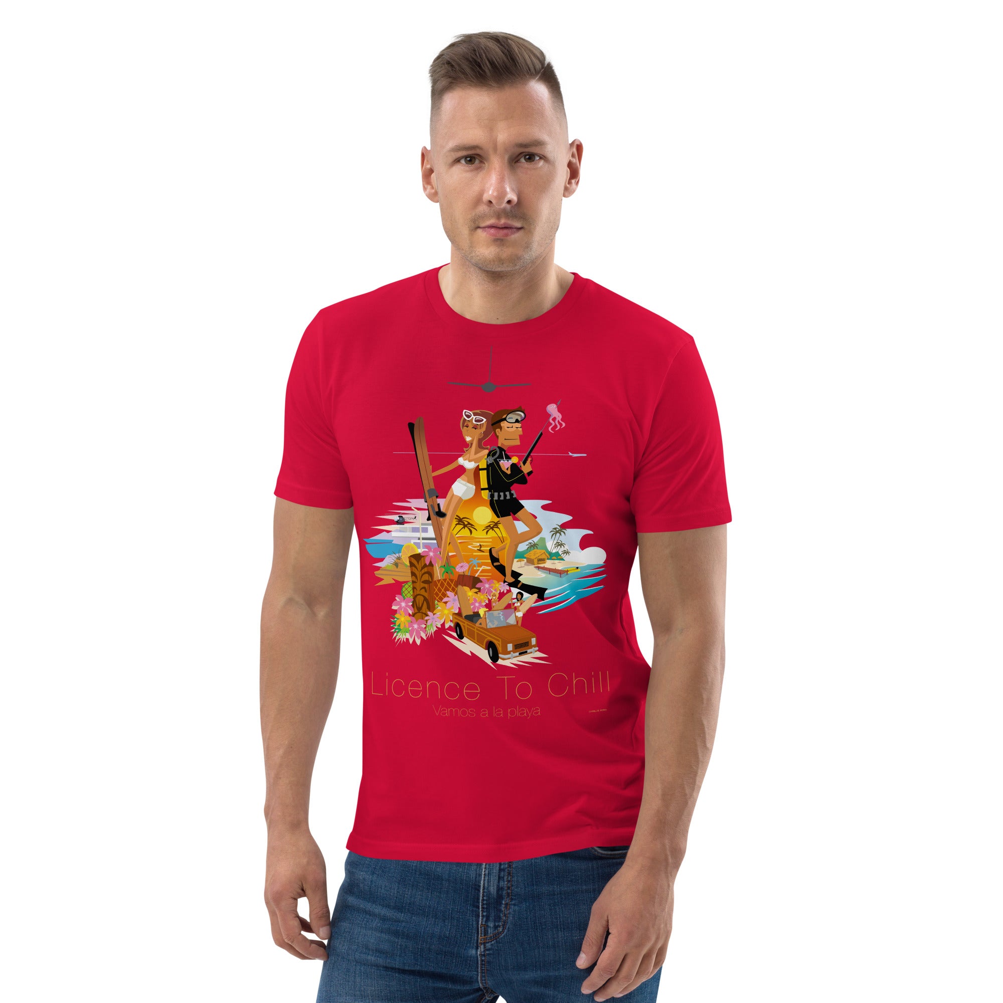 Unisex organic cotton t-shirt License To Chill Vamos a la Playa on light colors