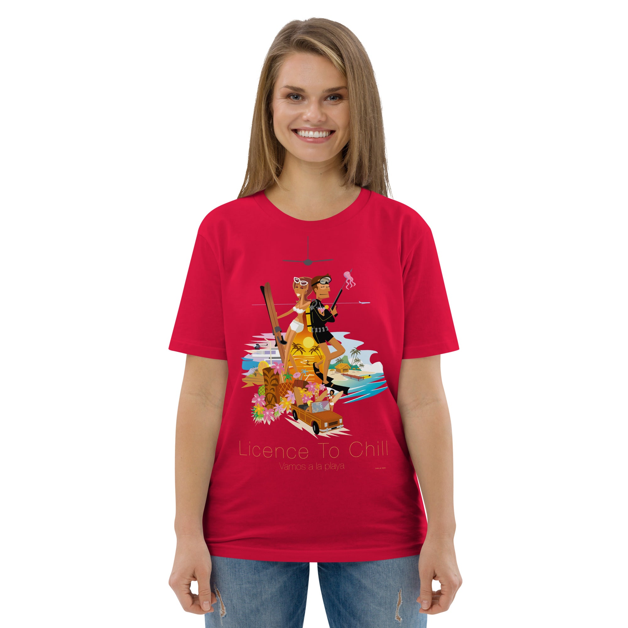 Unisex organic cotton t-shirt License To Chill Vamos a la Playa on light colors