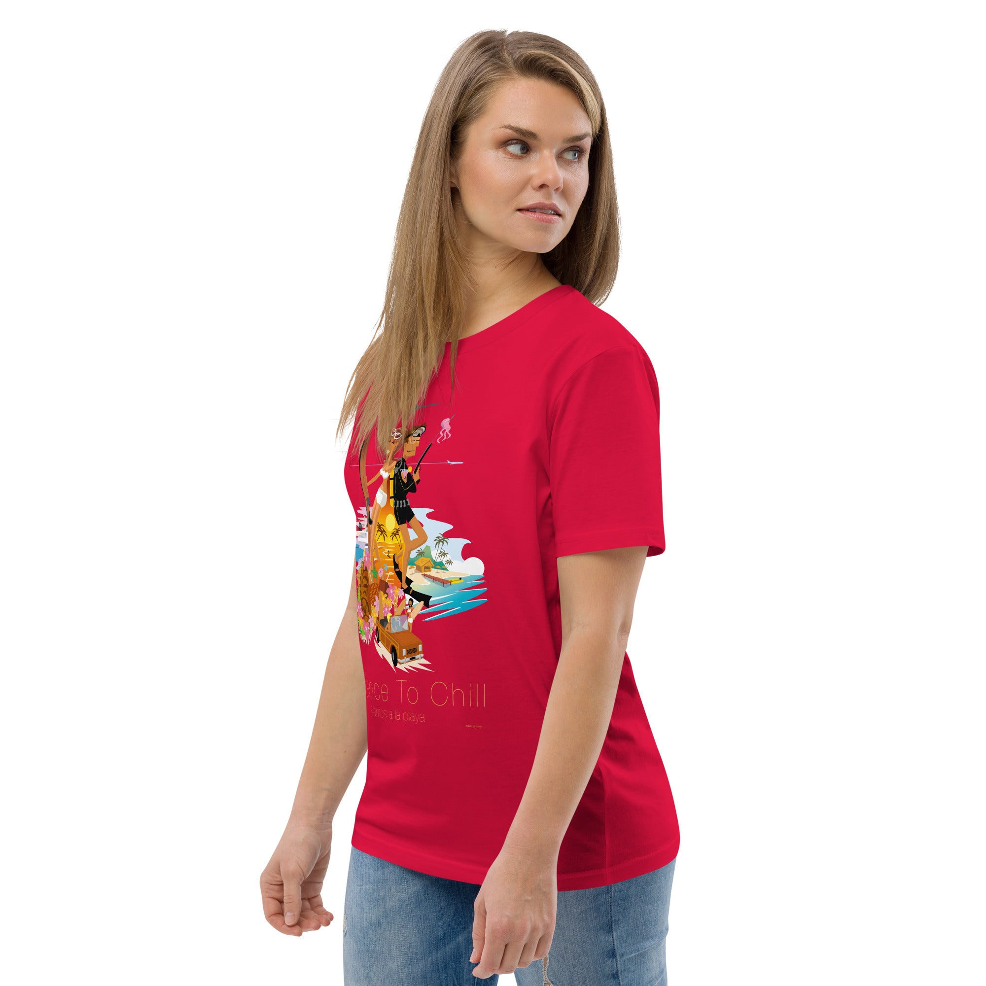 Unisex organic cotton t-shirt License To Chill Vamos a la Playa on light colors