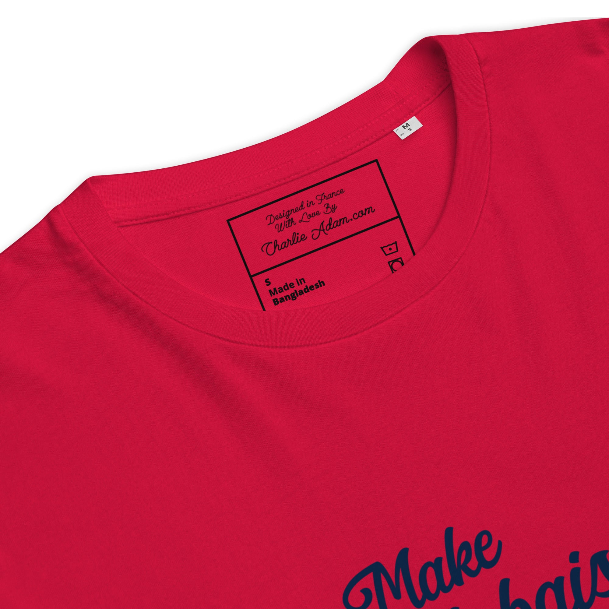 T-shirt unisexe en coton biologique Make Bouillabaisse Not War Navy sur couleurs claires