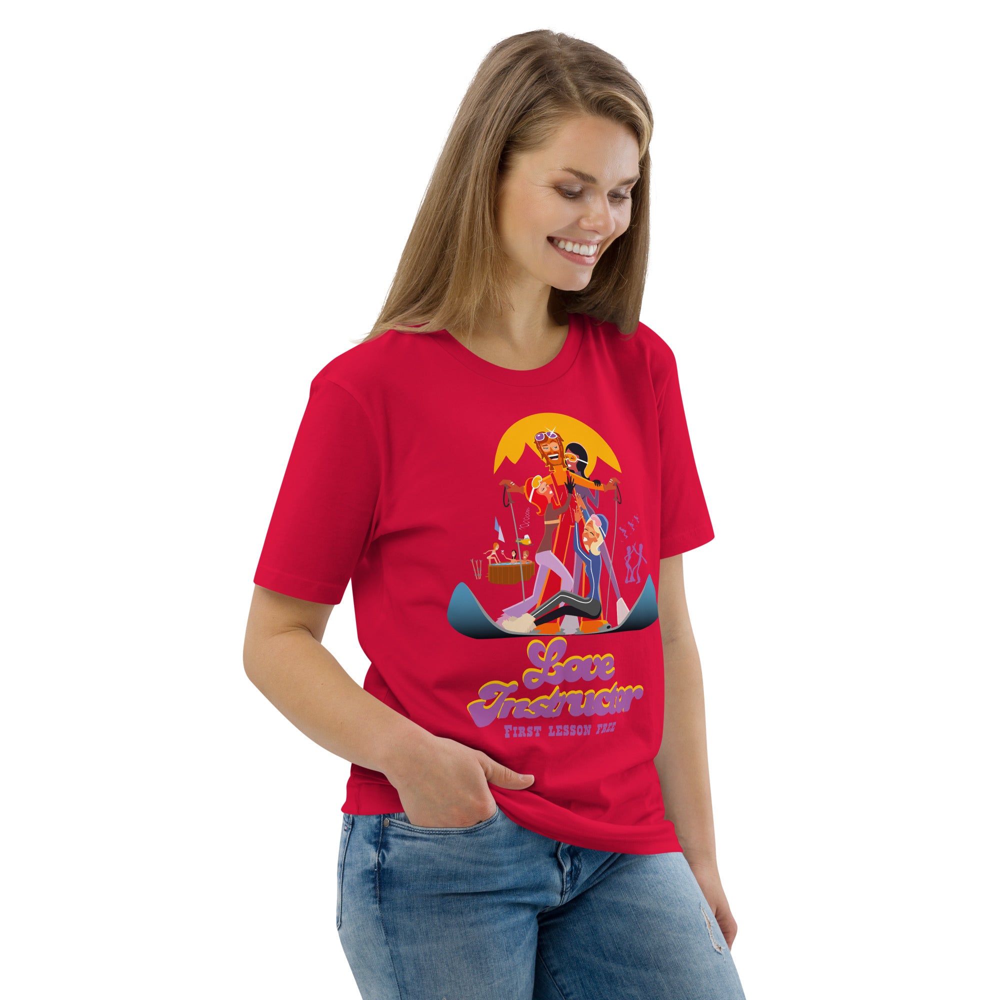 T-shirt unisexe en coton biologique Love instructor First lesson free sur couleurs claires