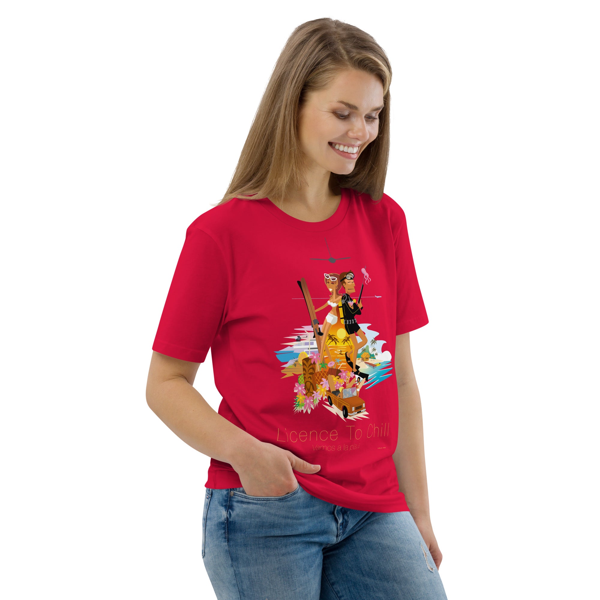 Unisex organic cotton t-shirt License To Chill Vamos a la Playa on light colors