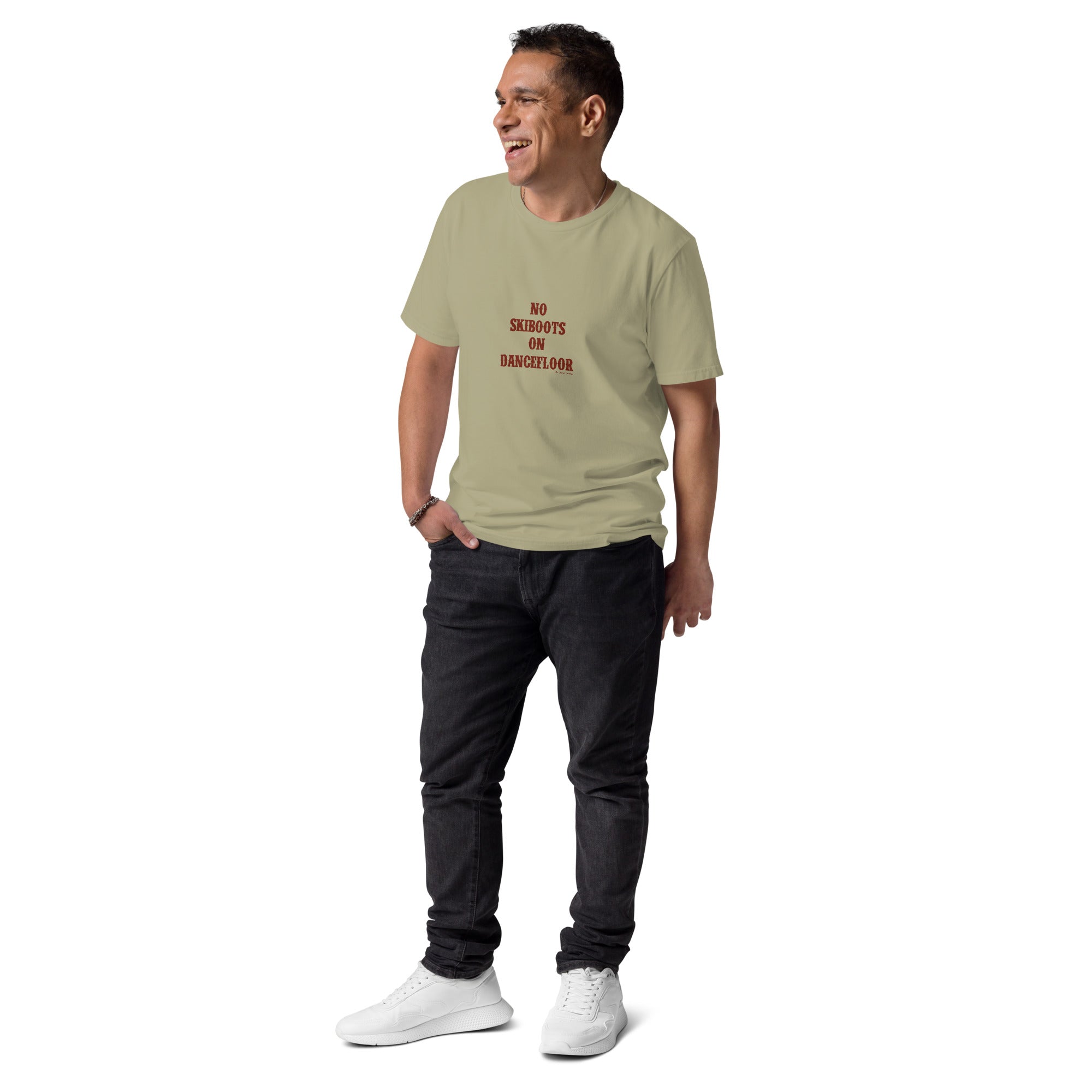 T-shirt unisexe en coton biologique No Skiboots on Dancefloor texte foncé
