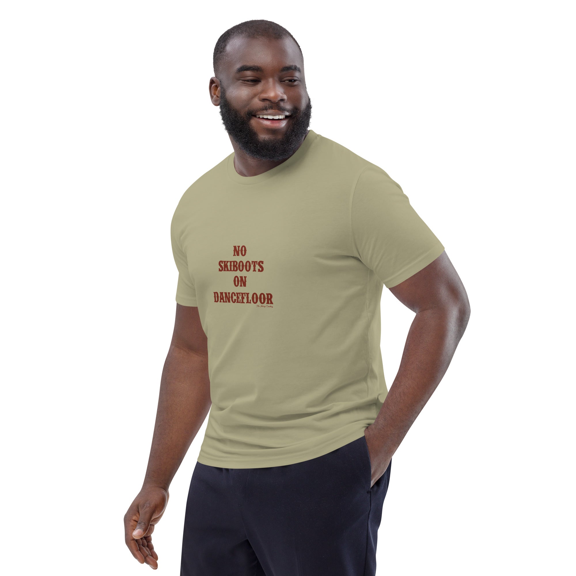 T-shirt unisexe en coton biologique No Skiboots on Dancefloor texte foncé