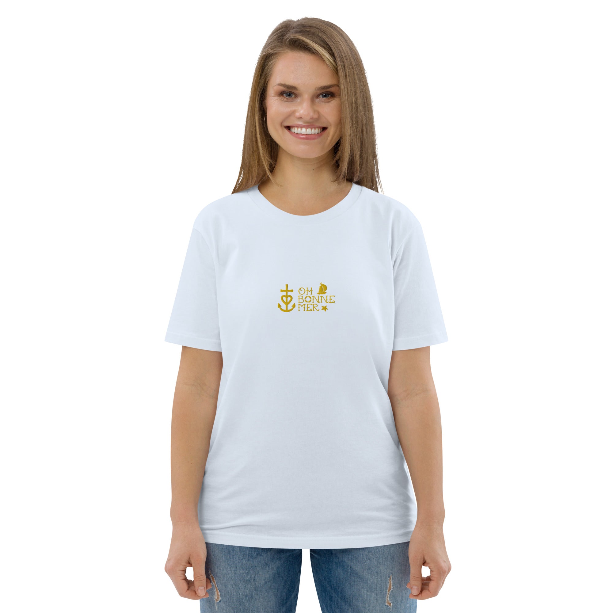 T-shirt unisexe en coton biologique Oh Bonne Mer 2 brodé sur couleurs claires