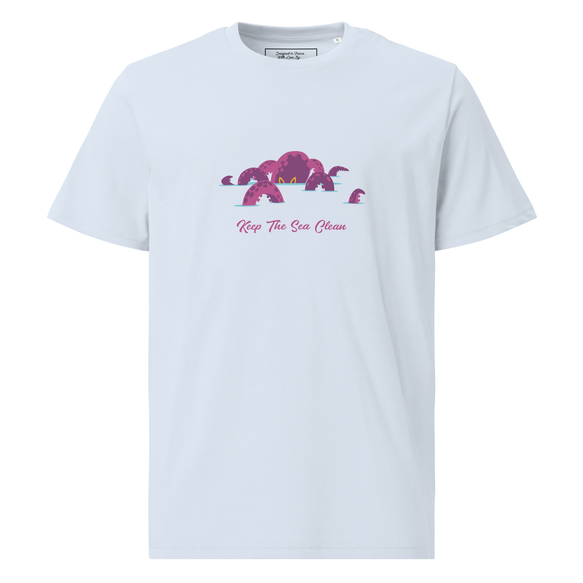 T-shirt unisexe en coton biologique Octopus Purple sur couleurs claires