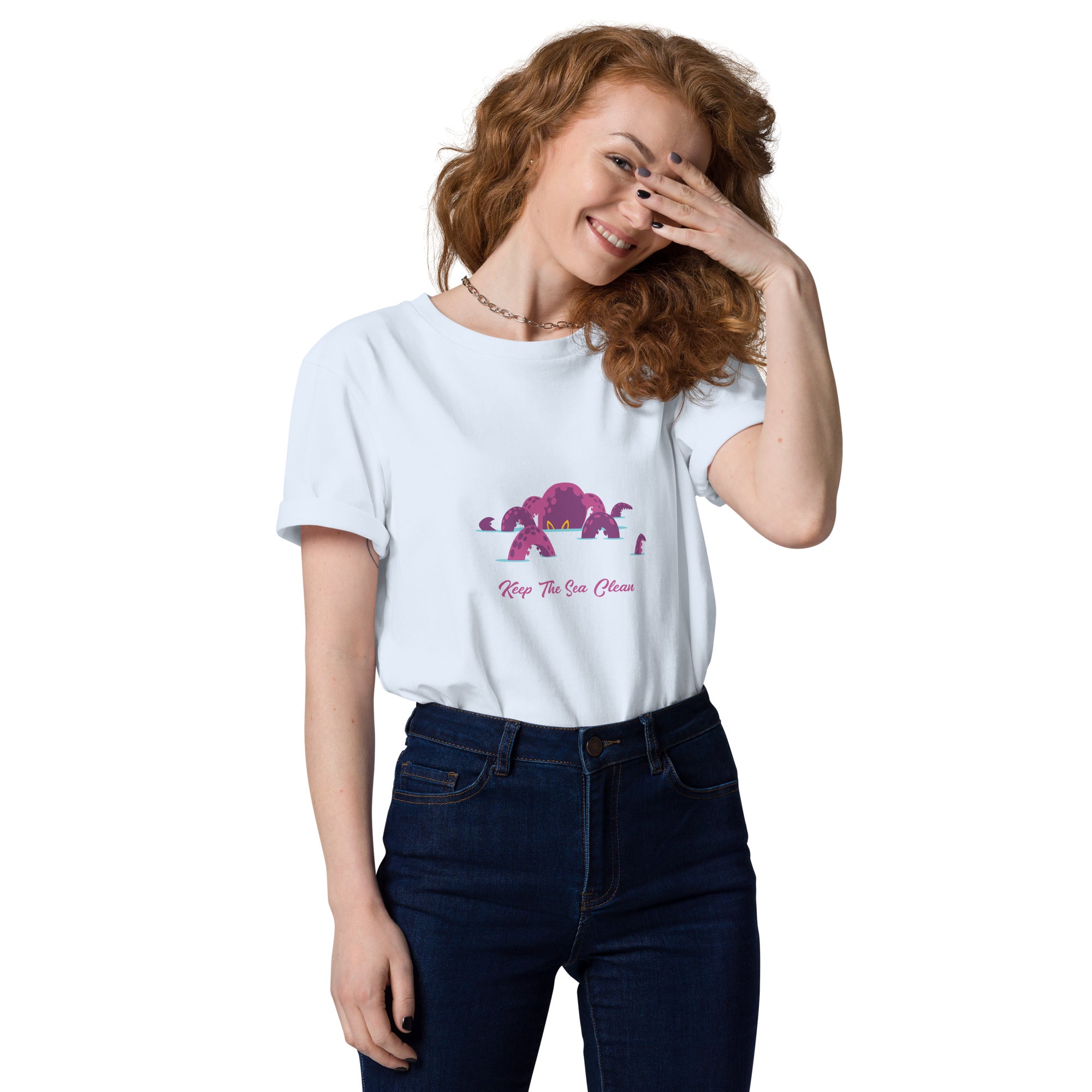 T-shirt unisexe en coton biologique Octopus Purple sur couleurs claires