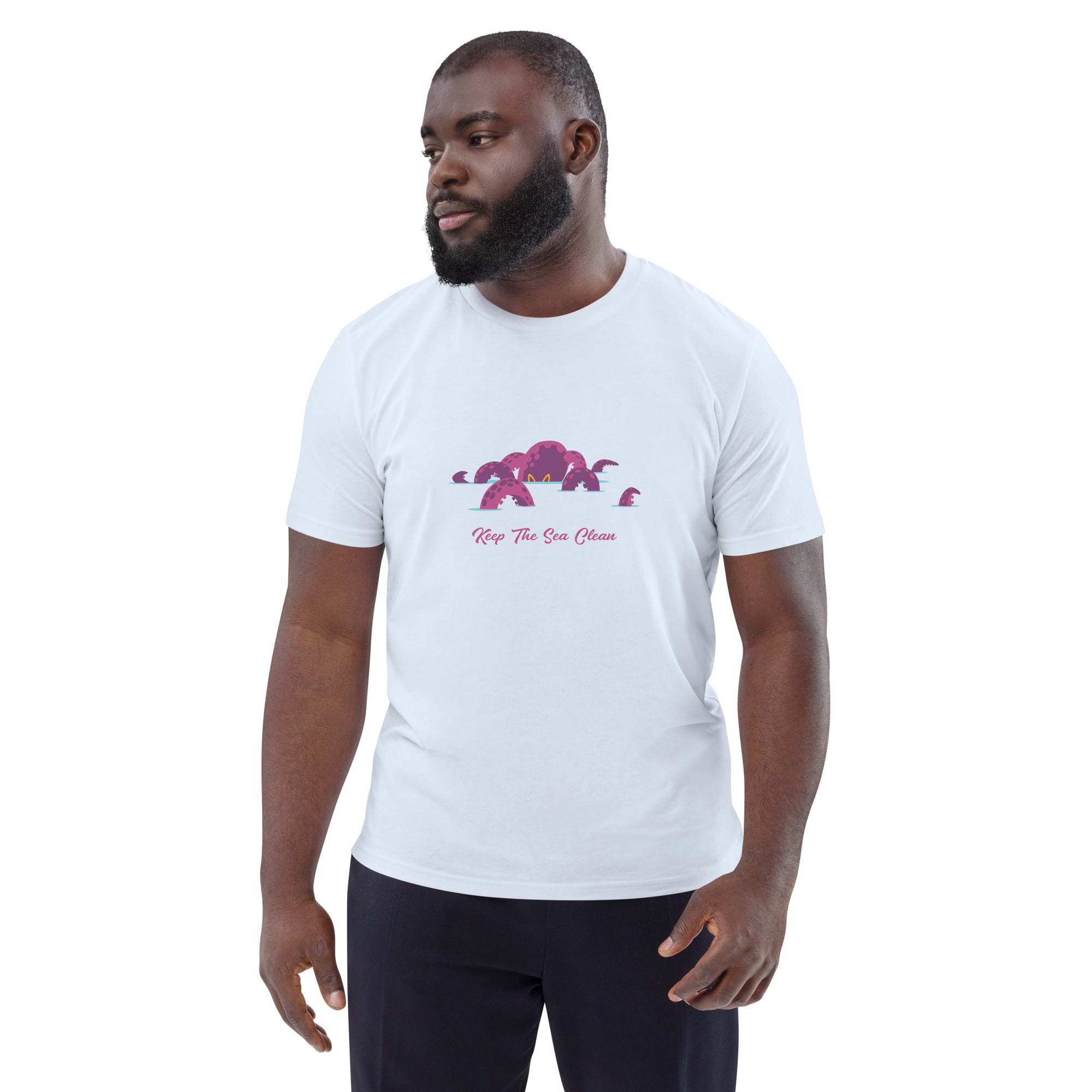 T-shirt unisexe en coton biologique Octopus Purple sur couleurs claires