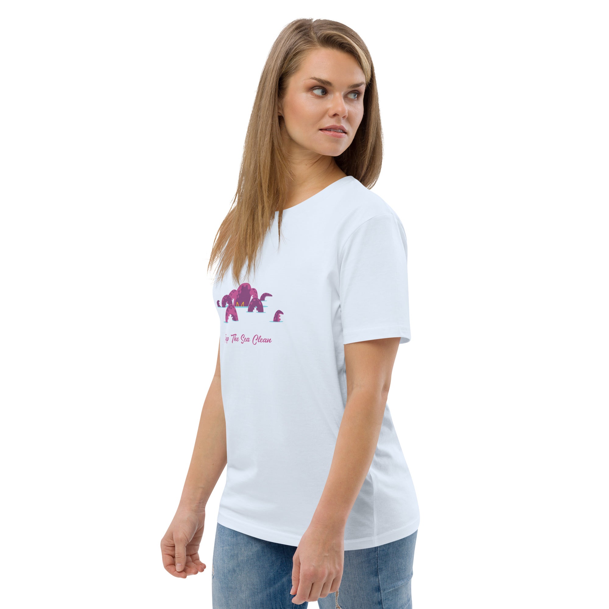 T-shirt unisexe en coton biologique Octopus Purple sur couleurs claires