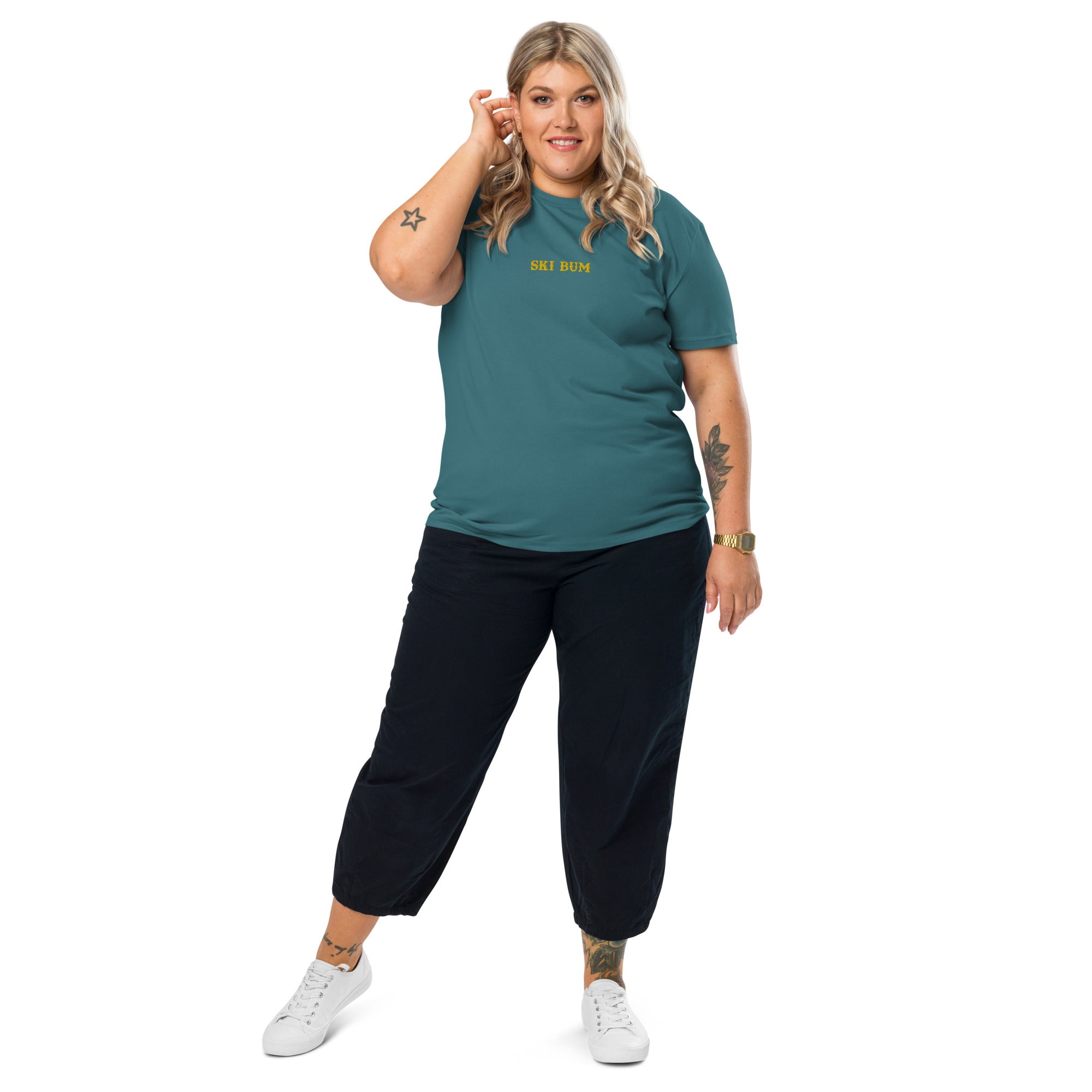 Unisex organic cotton t-shirt Ski Bum embroidered pattern