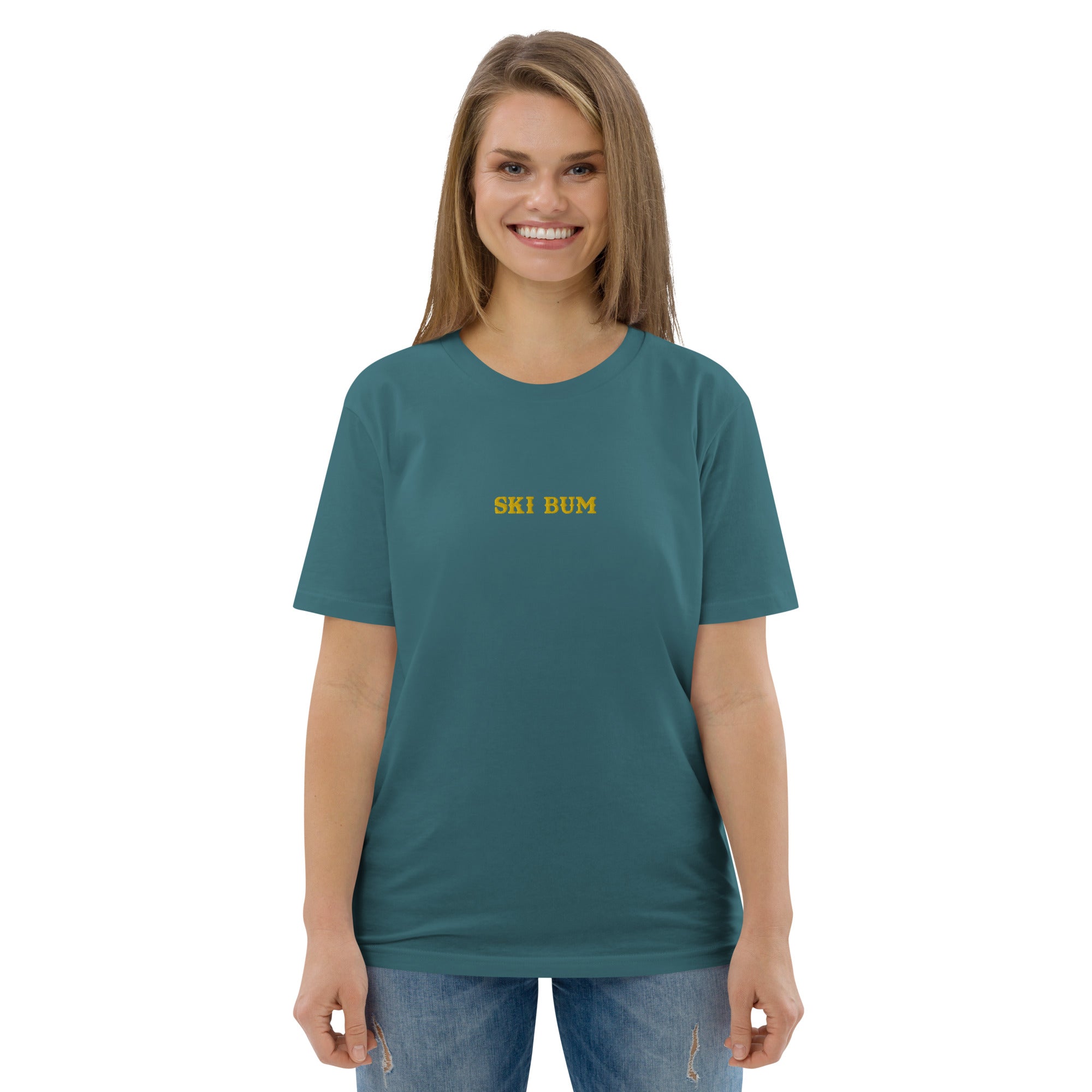Unisex organic cotton t-shirt Ski Bum embroidered pattern