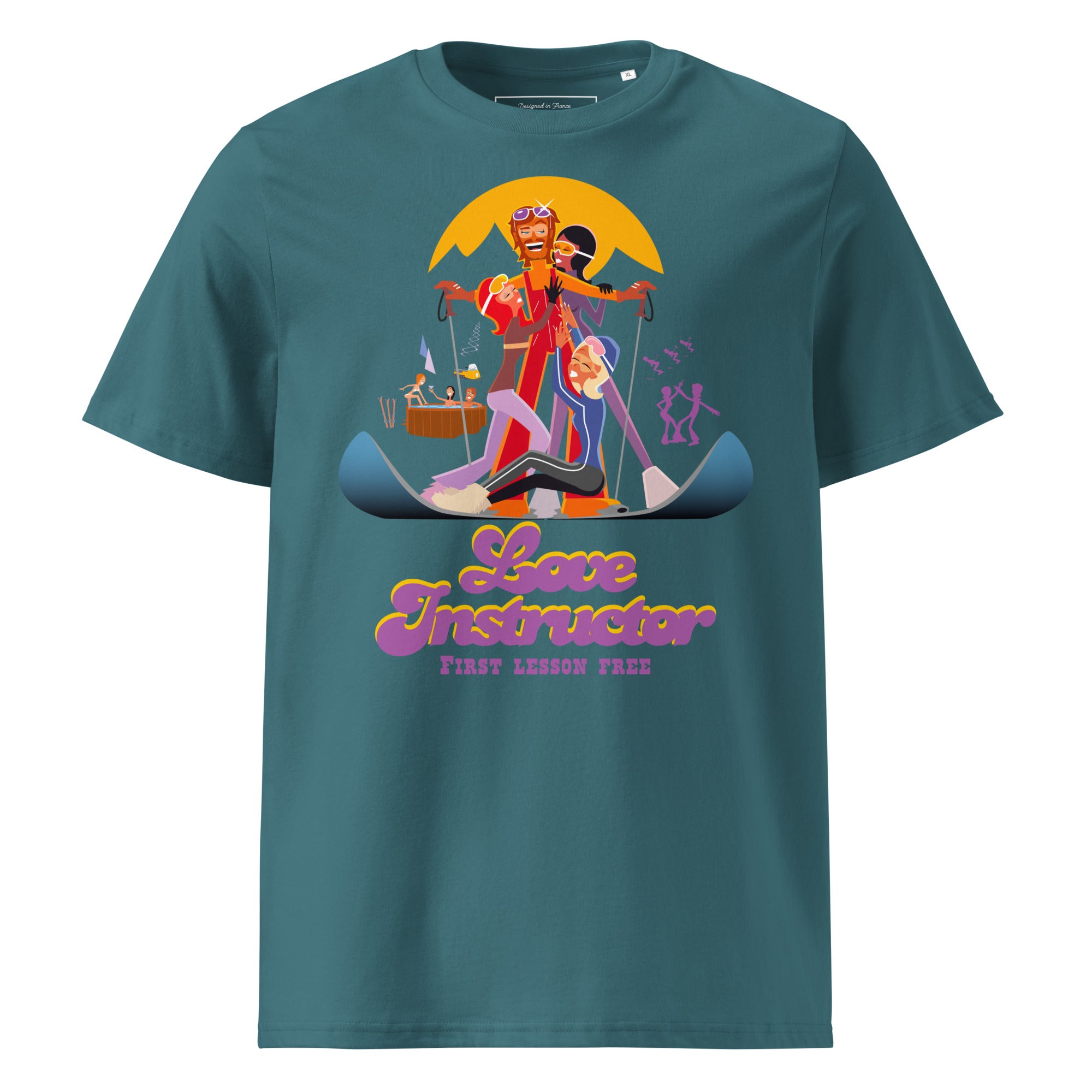 T-shirt unisexe en coton biologique Love instructor First lesson free sur couleurs foncées