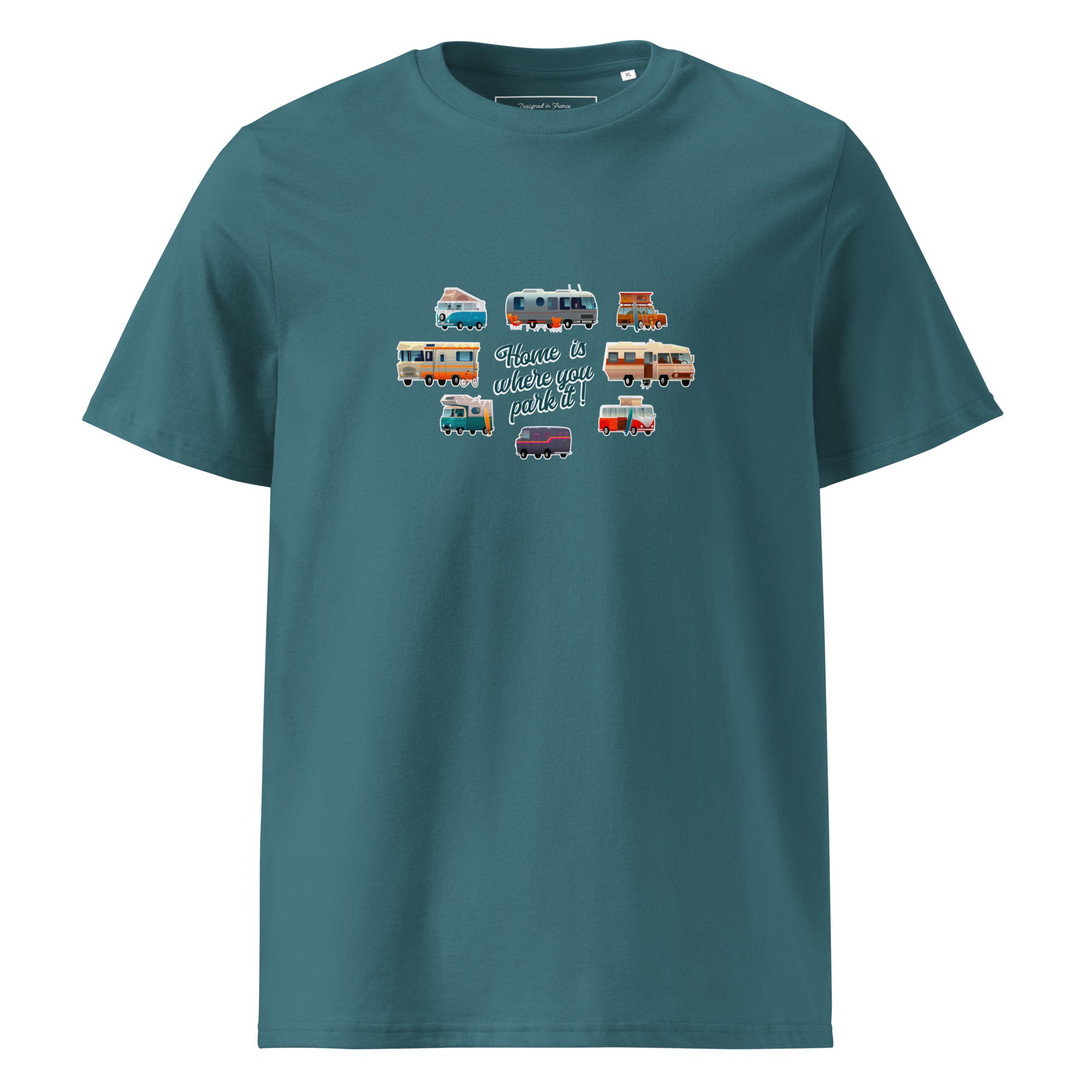 T-shirt unisexe en coton biologique Square Vintage Campers sur couleurs foncées