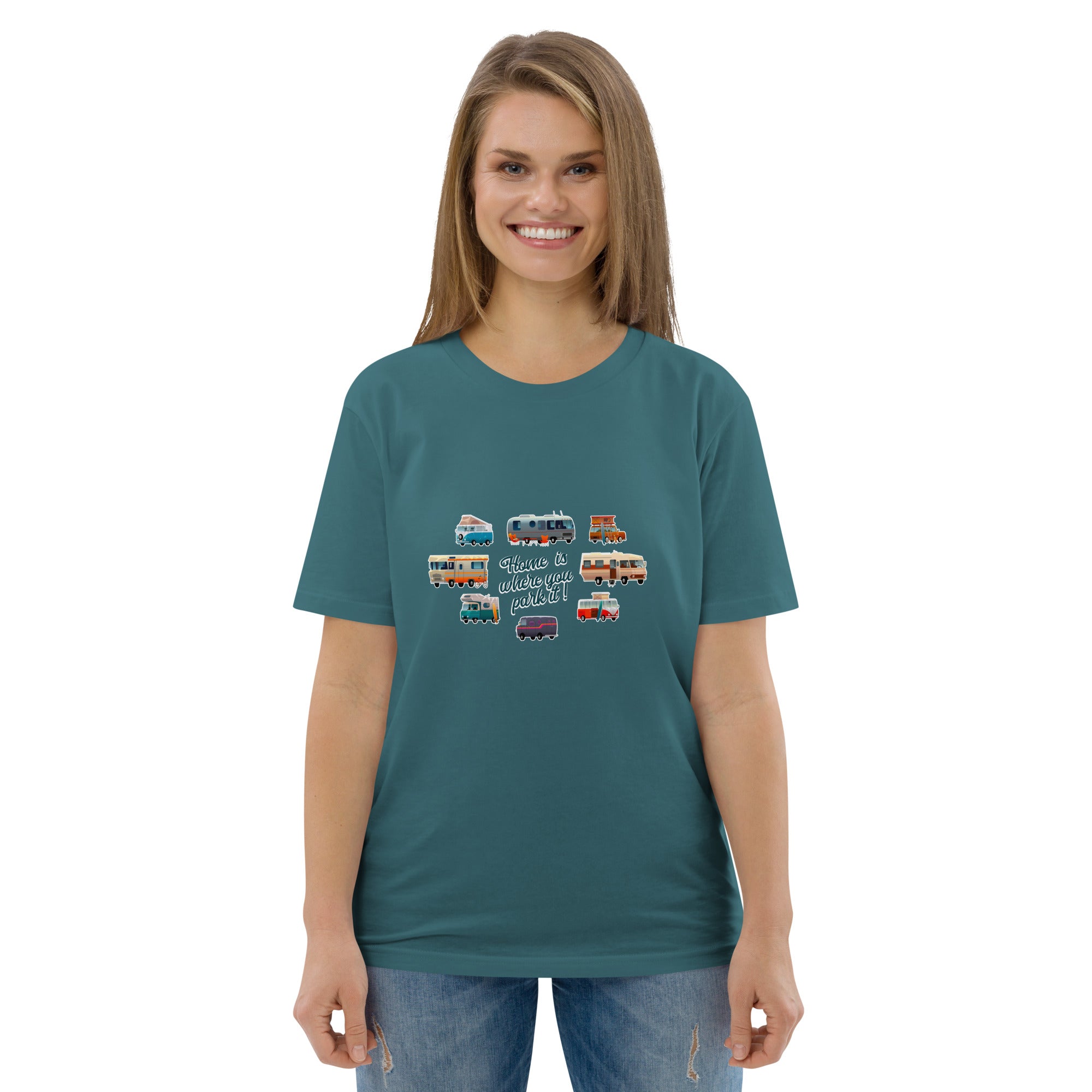 T-shirt unisexe en coton biologique Square Vintage Campers sur couleurs foncées