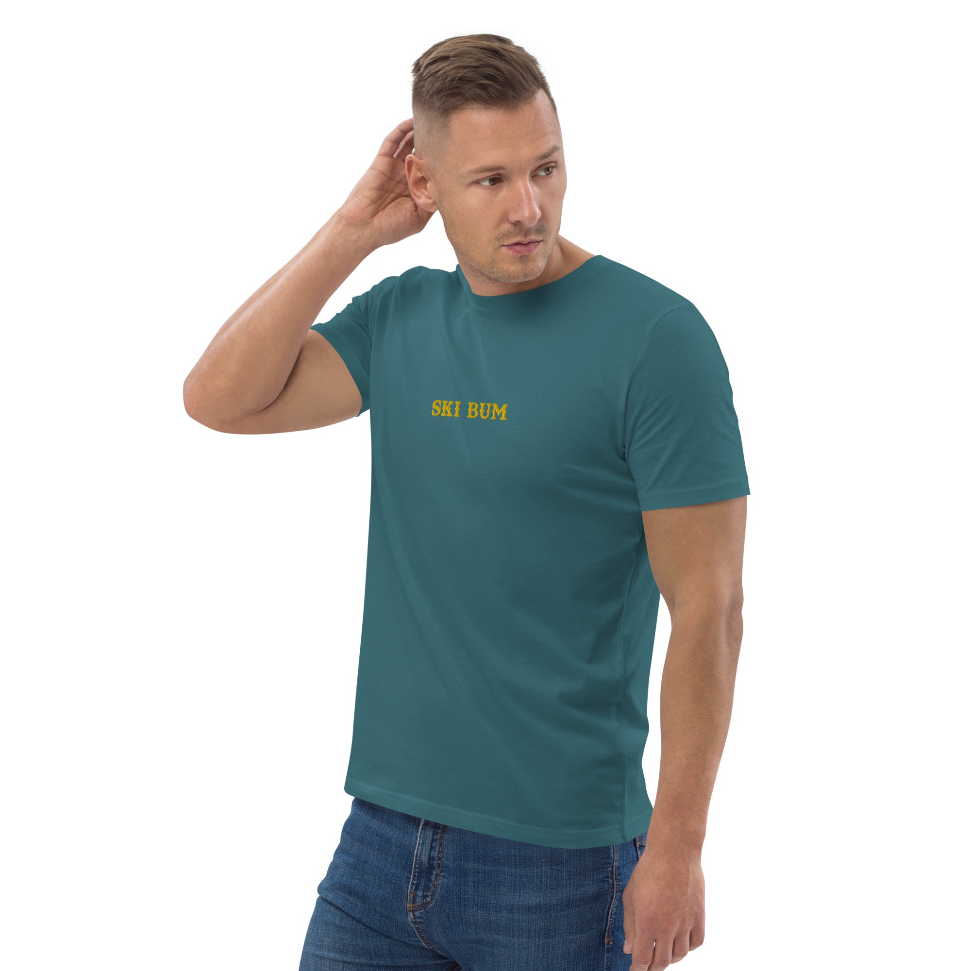Unisex organic cotton t-shirt Ski Bum embroidered pattern