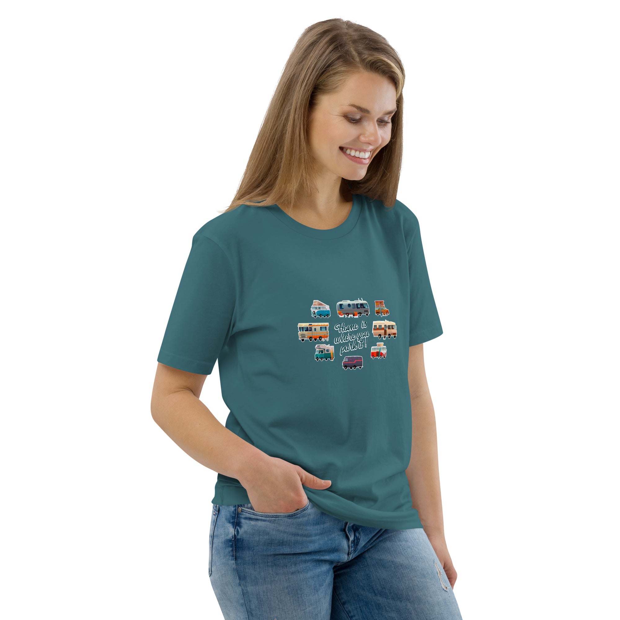 T-shirt unisexe en coton biologique Square Vintage Campers sur couleurs foncées