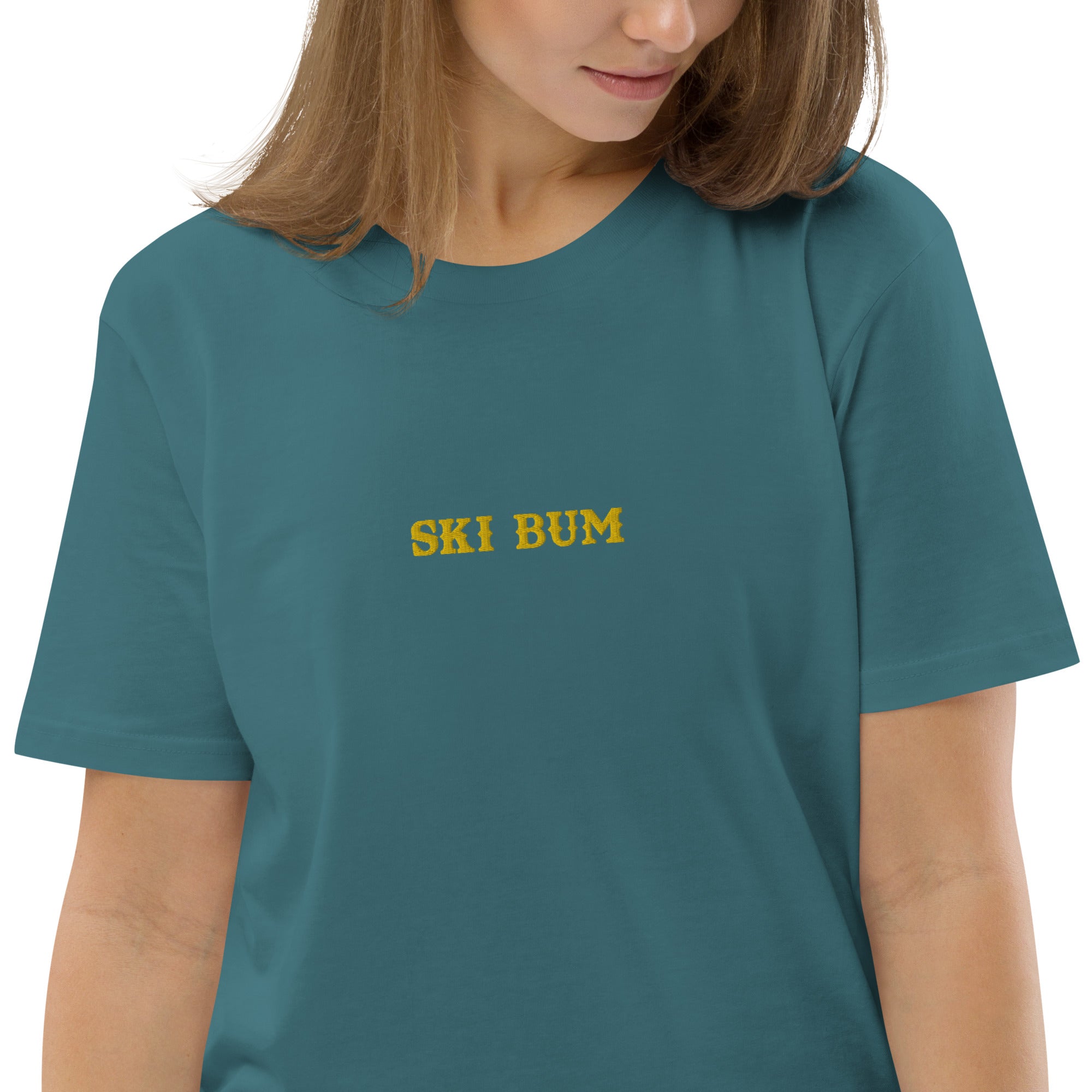 Unisex organic cotton t-shirt Ski Bum embroidered pattern