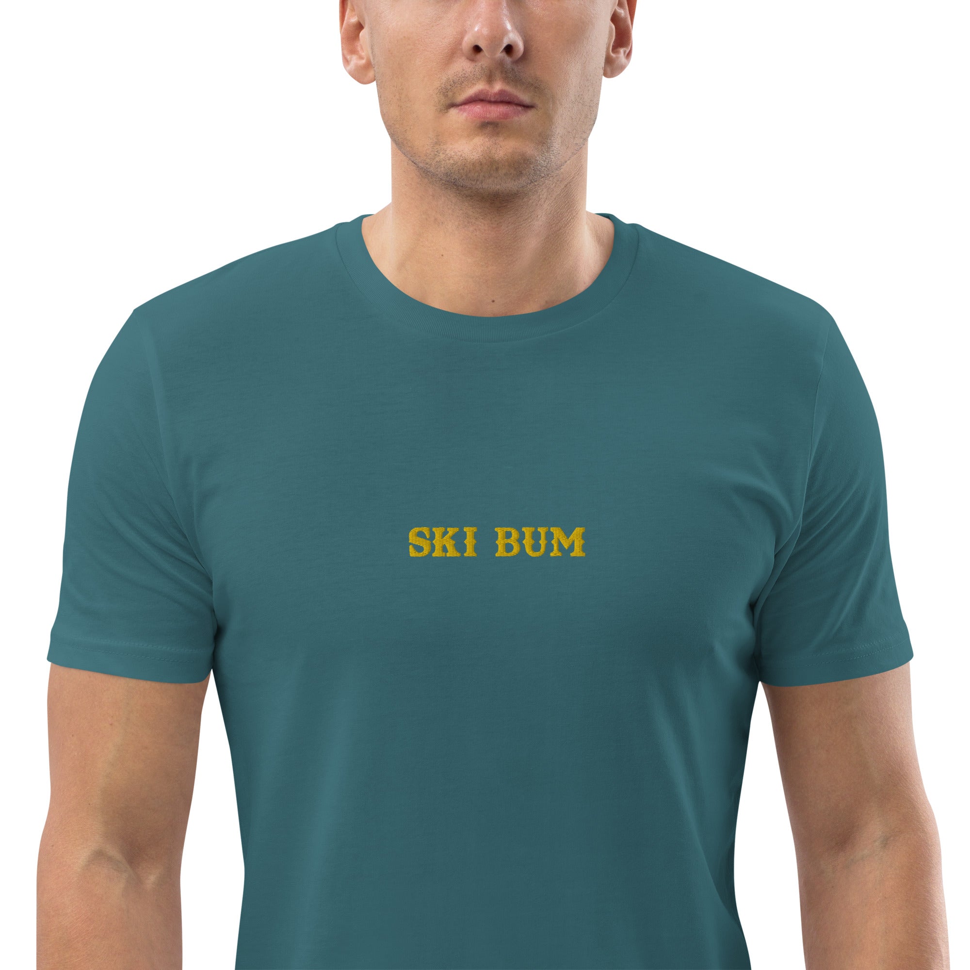 Unisex organic cotton t-shirt Ski Bum embroidered pattern