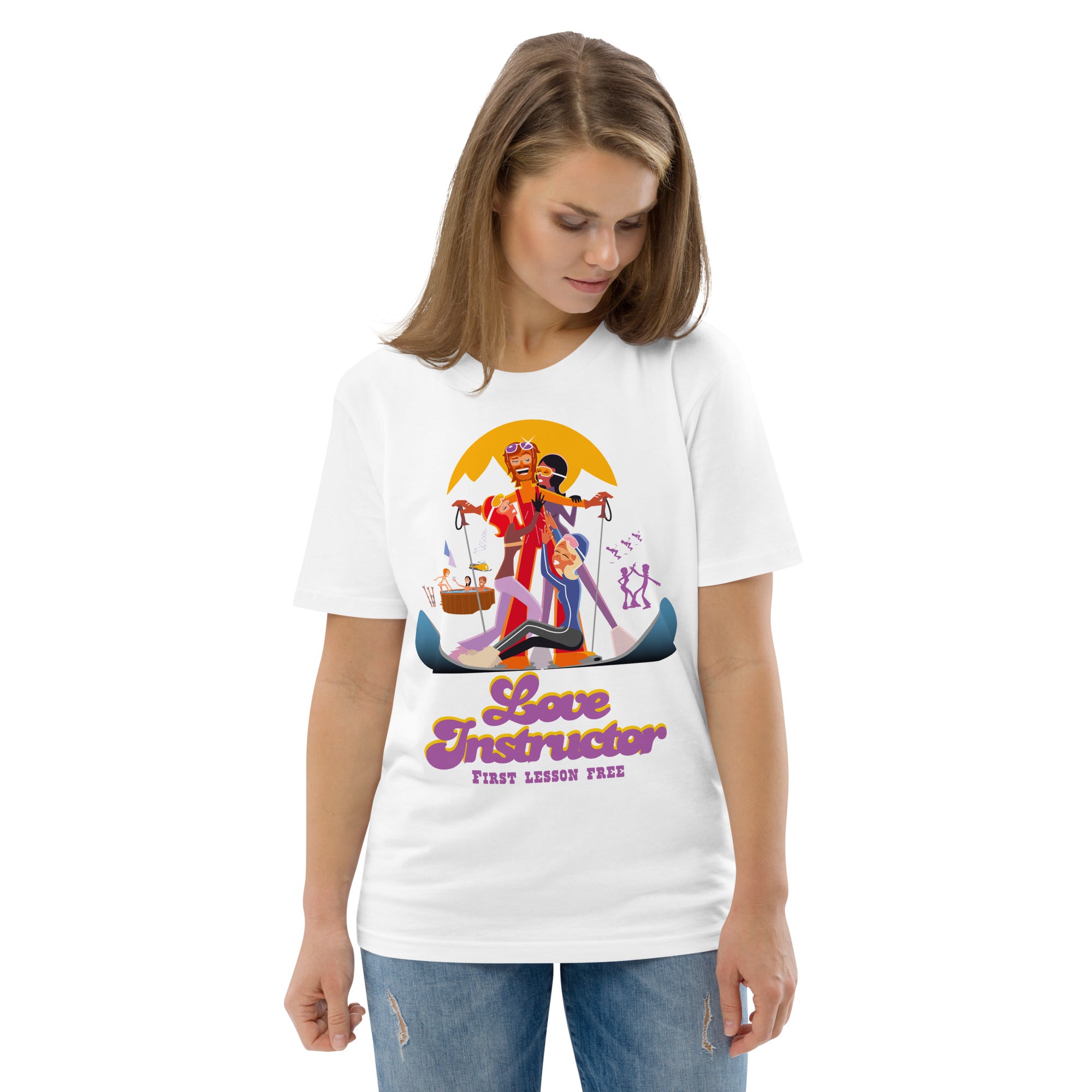 T-shirt unisexe en coton biologique Love instructor First lesson free sur couleurs claires