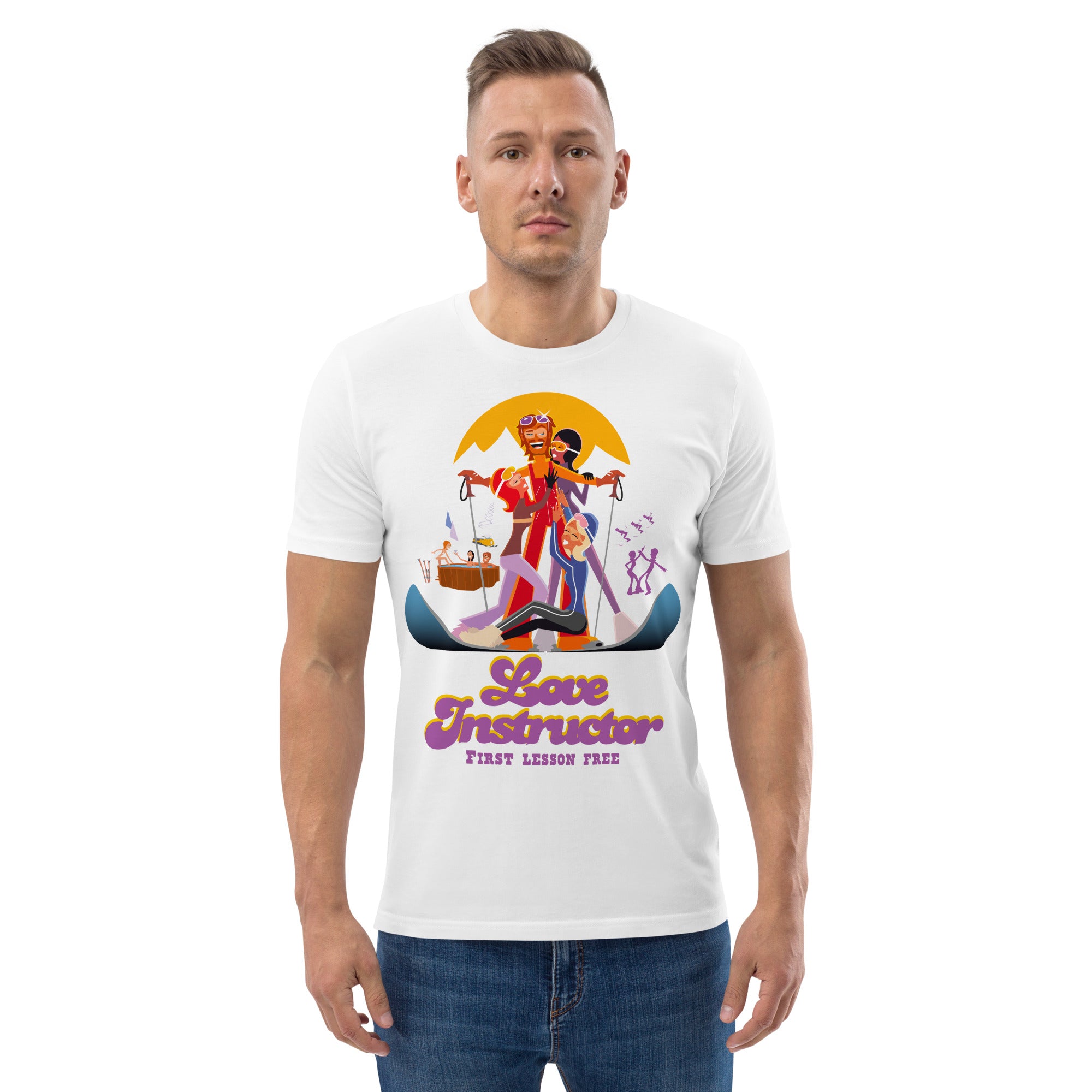 T-shirt unisexe en coton biologique Love instructor First lesson free sur couleurs claires