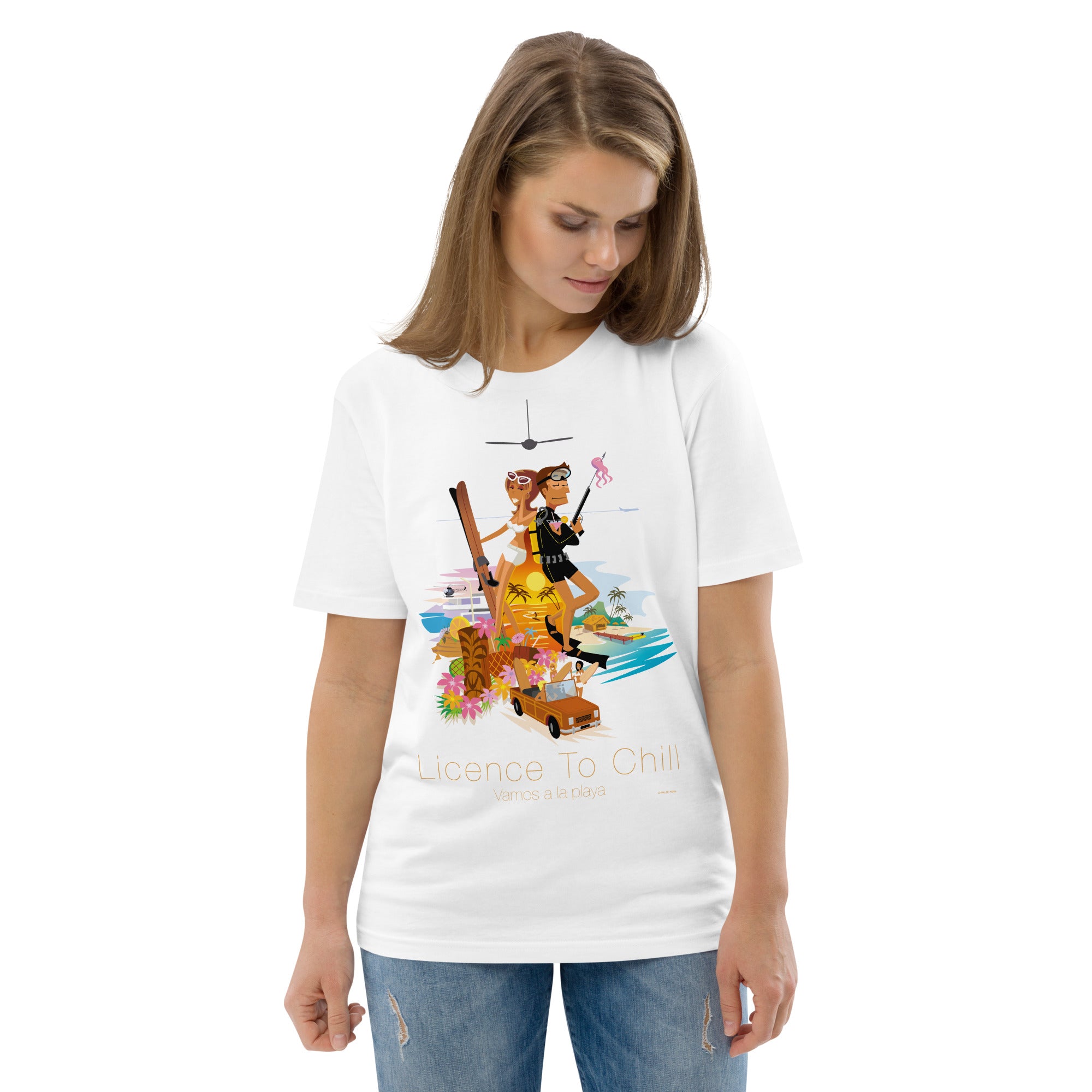 Unisex organic cotton t-shirt License To Chill Vamos a la Playa on light colors