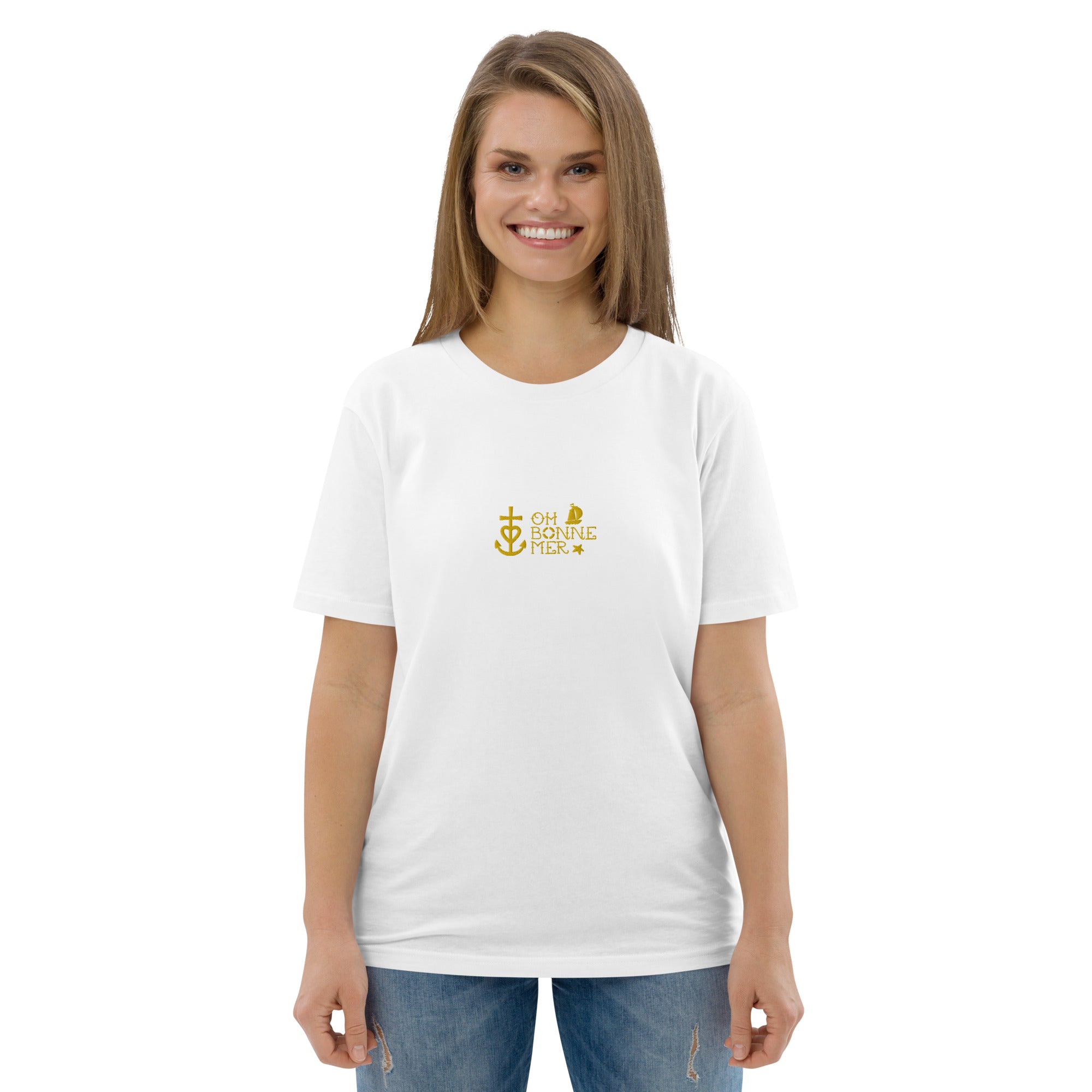 T-shirt unisexe en coton biologique Oh Bonne Mer 2 brodé sur couleurs claires