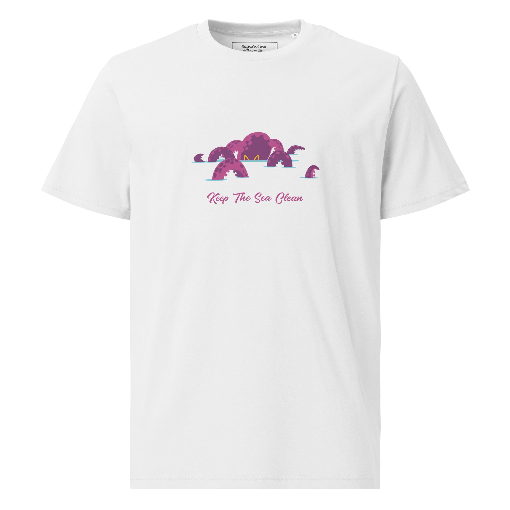 T-shirt unisexe en coton biologique Octopus Purple sur couleurs claires
