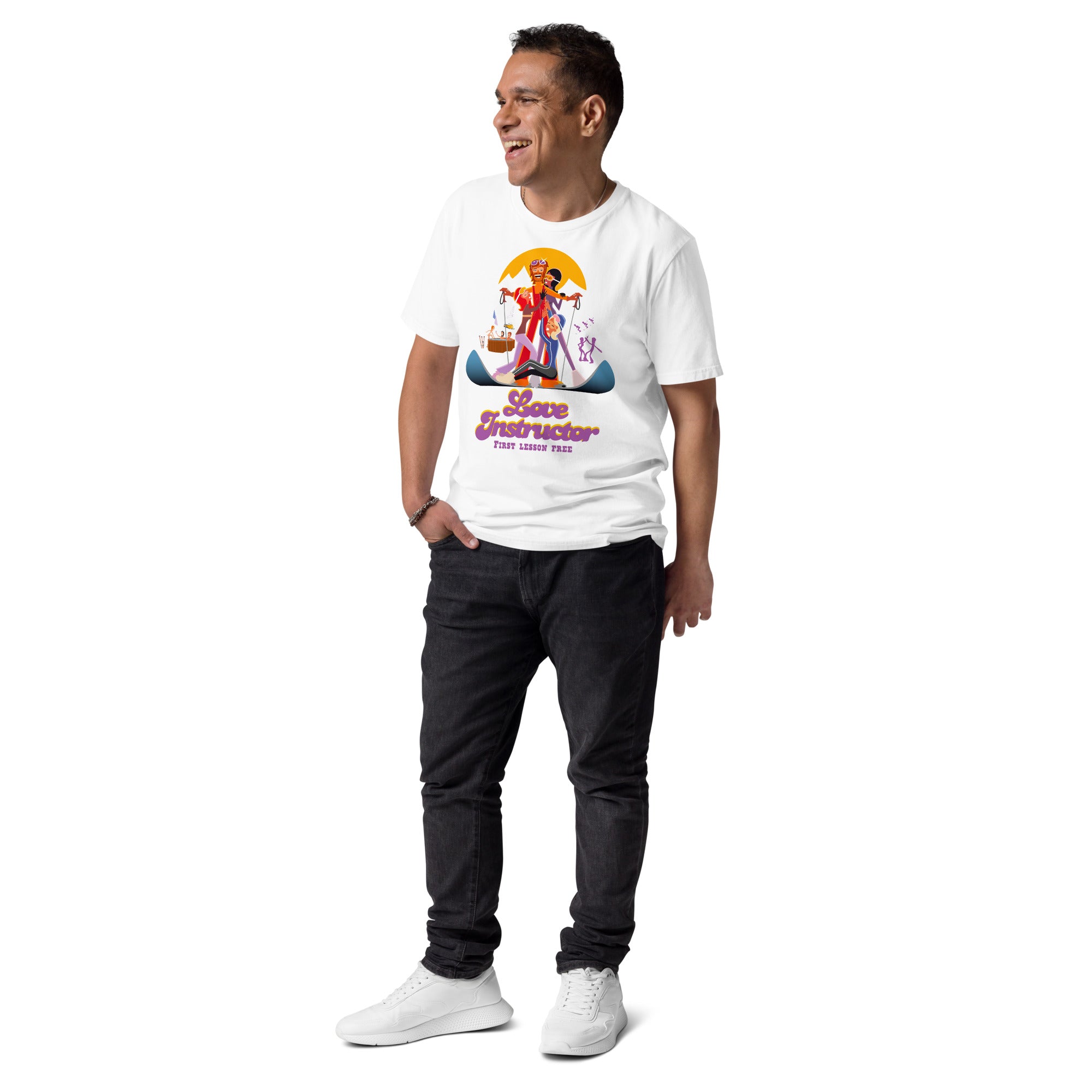 T-shirt unisexe en coton biologique Love instructor First lesson free sur couleurs claires
